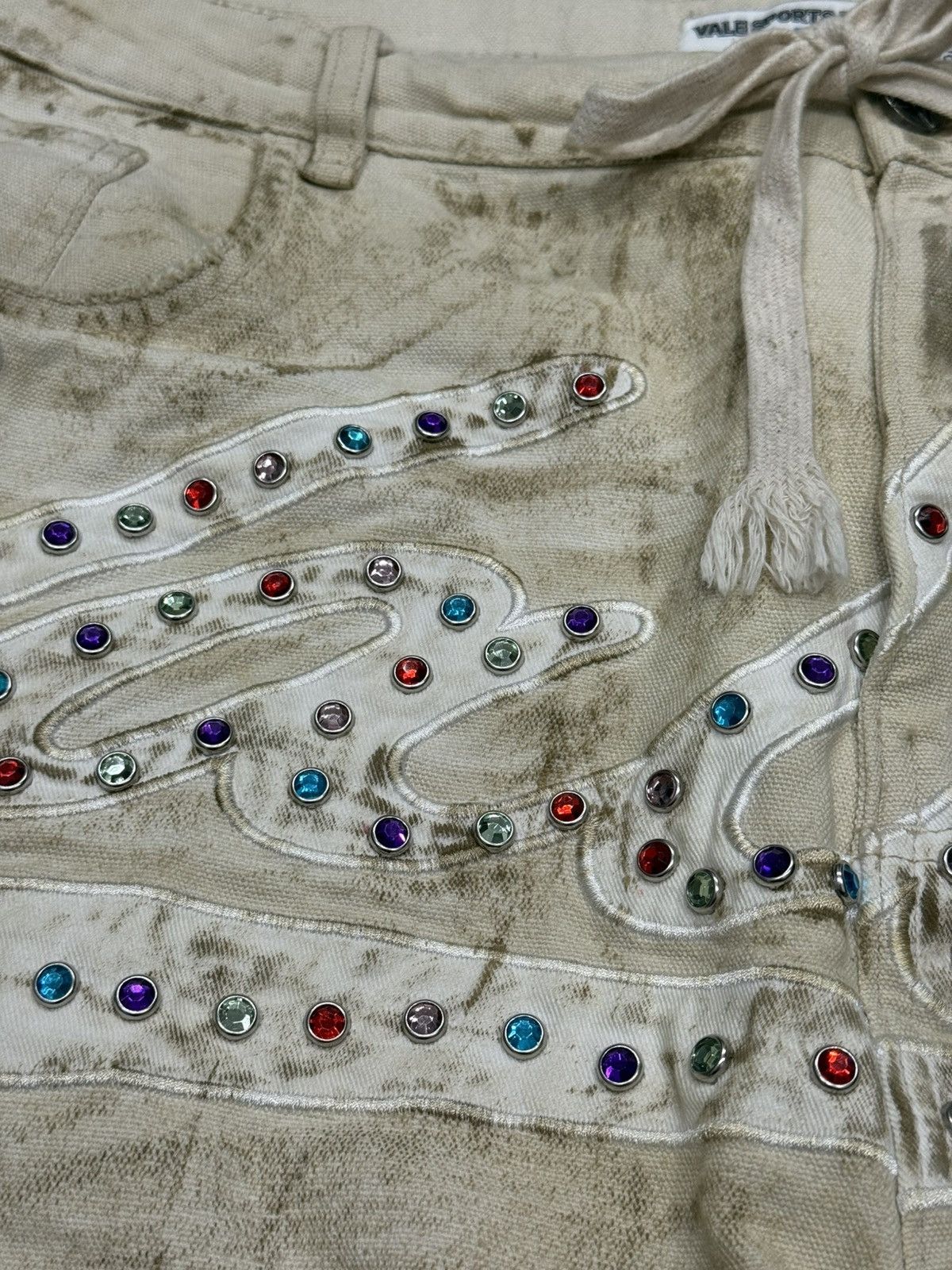 Vale Vale Reeses Rhinestone Denim Jean Shorts Size US 36 / EU 52 - 6 Thumbnail