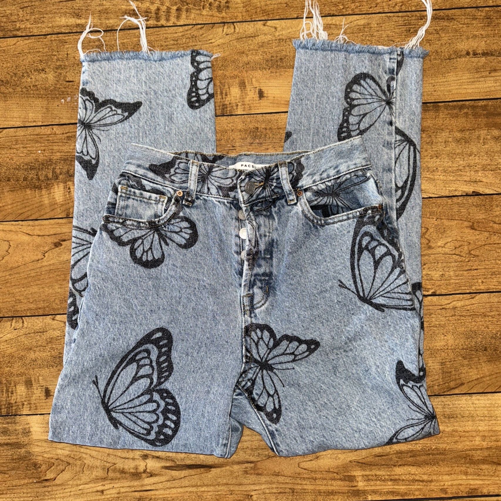 Pacsun VINTAGE PacSun Denim Jeans Women 24 Blue High Rise Straight 24x28 Butterfly Denim Straight Jeans Women Size 42" / US 20 - 3 Thumbnail
