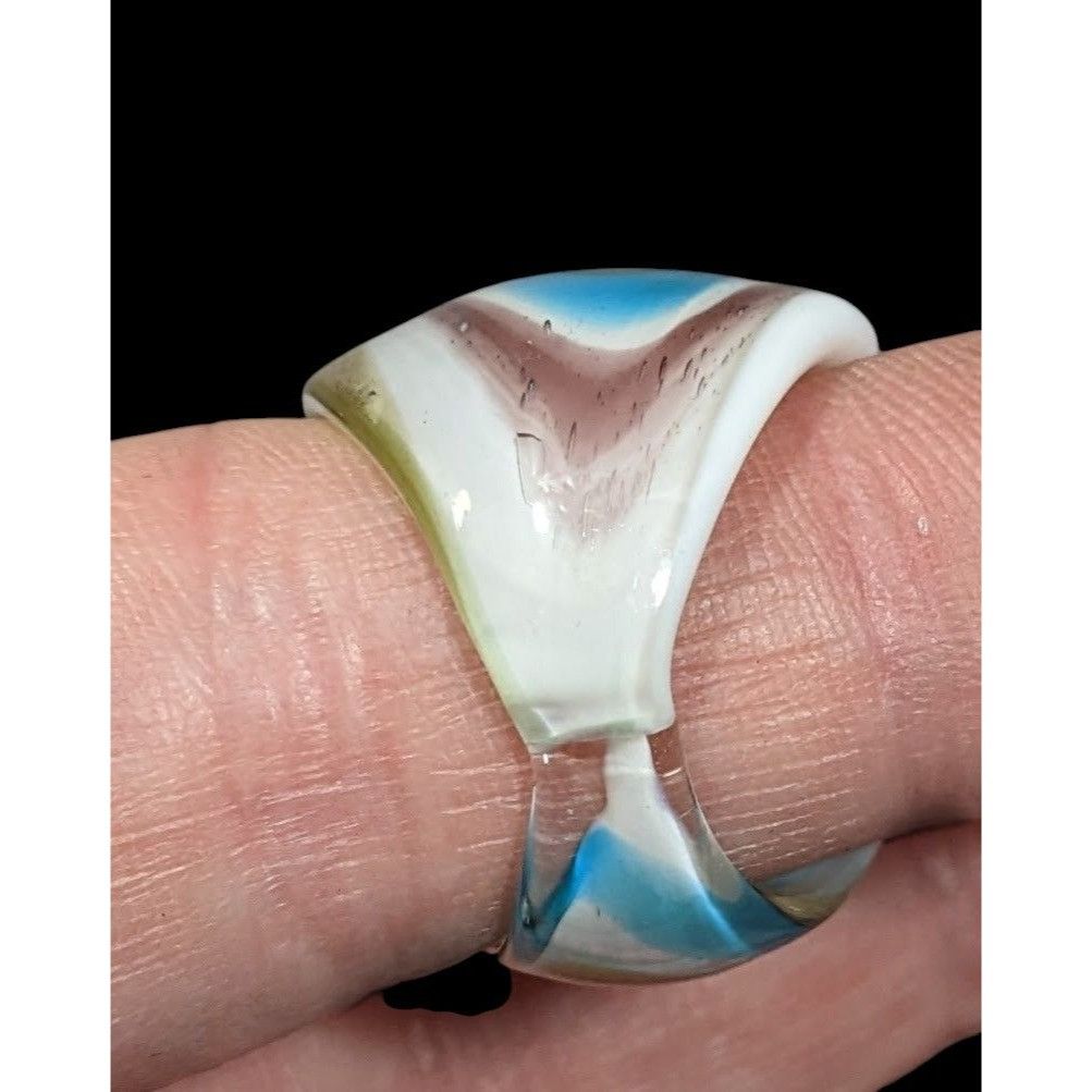 Other Lampwork Glass White Blue And Gold Tone Ring Size 7 Size ONE SIZE - 5 Thumbnail