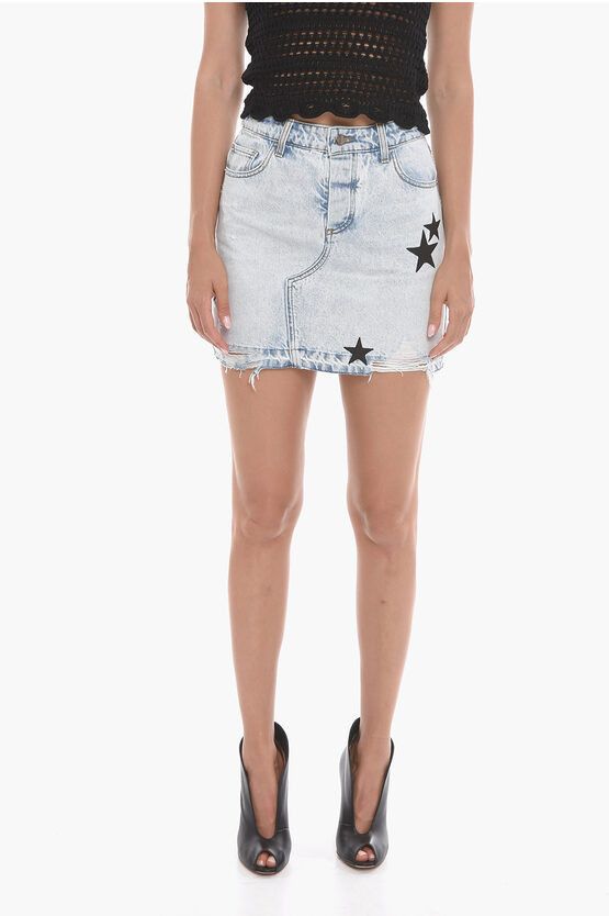 image of Amiri Og1Mm0524 Leather Miniskirt In Light Blue, Women's (Size 26)
