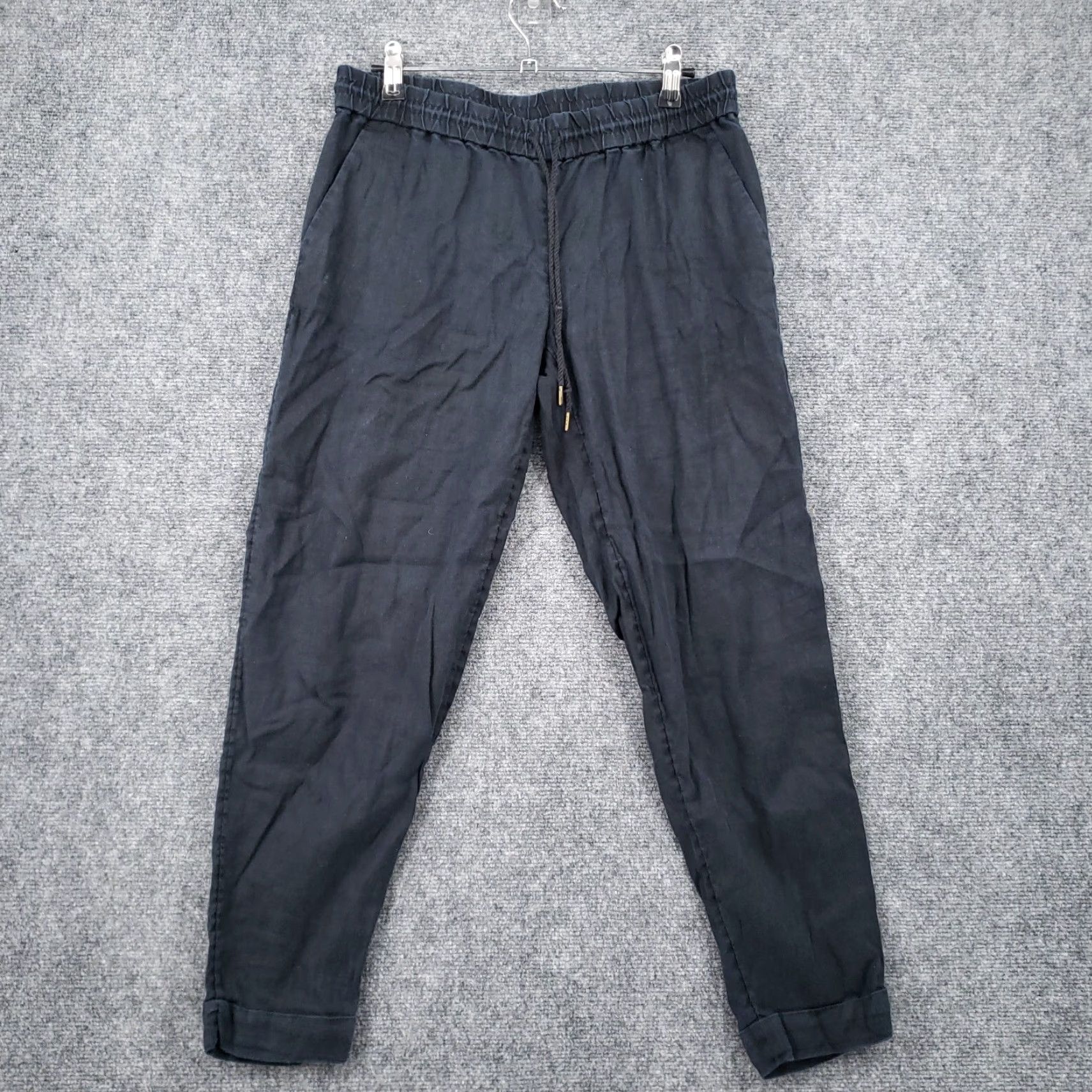 Ann Taylor Ann Taylor Loft Pants Womens XS Black Linen Jogger Mid Rise Tapered Drawstring Size 26" / US 2 / IT 38 - 2 Thumbnail