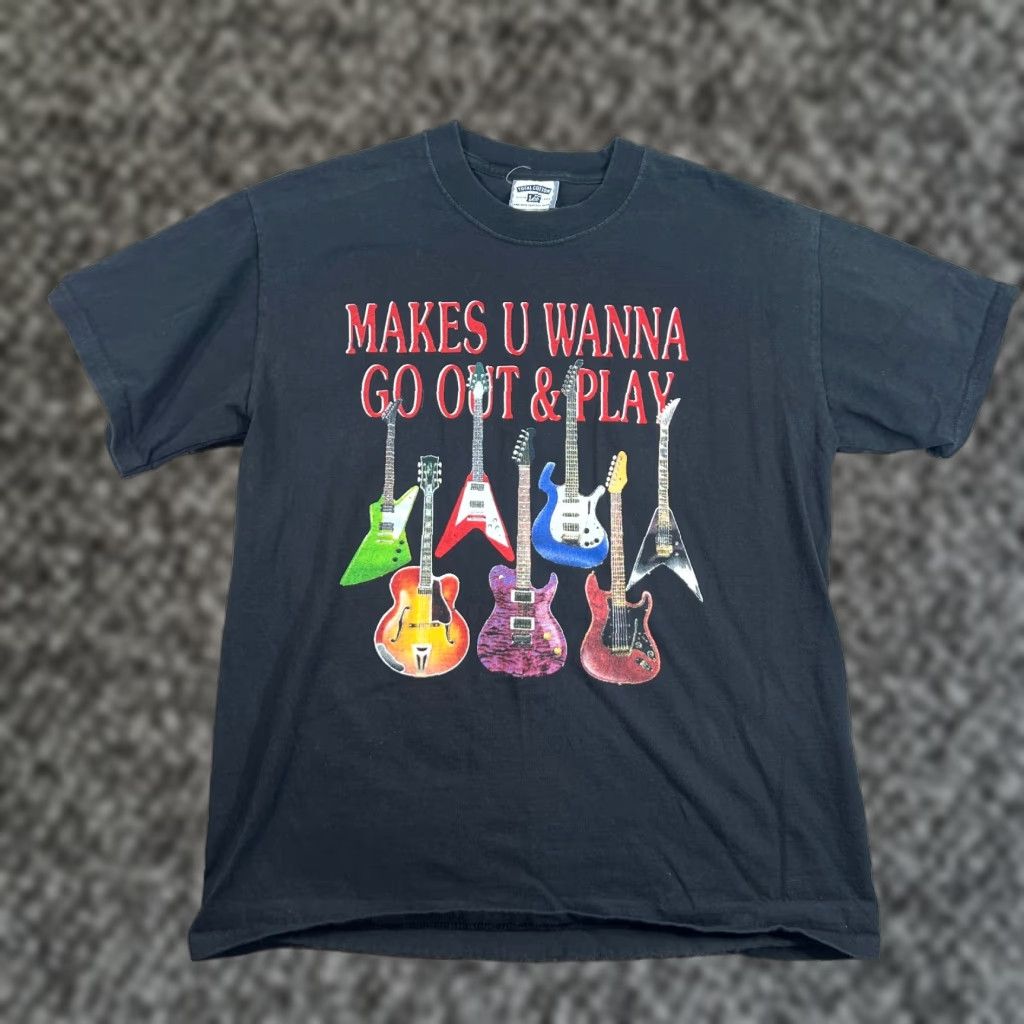 Lee VINTAGE Lee T-Shirt M Black Guitar 90s USA Music Short Sleeve Crew Neck Men Size M Size US M / EU 48-50 / 2 - 1 Thumbnail