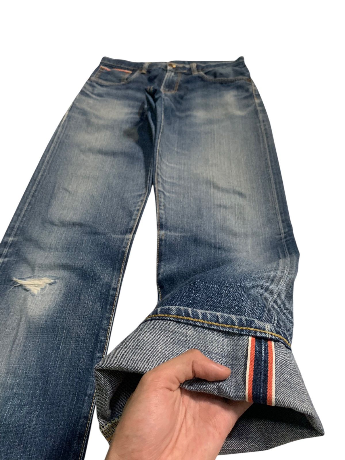 VINTAGE EDWIN 505Z SELVEDGE BUCKLE BACK DISTRESSED DENIM