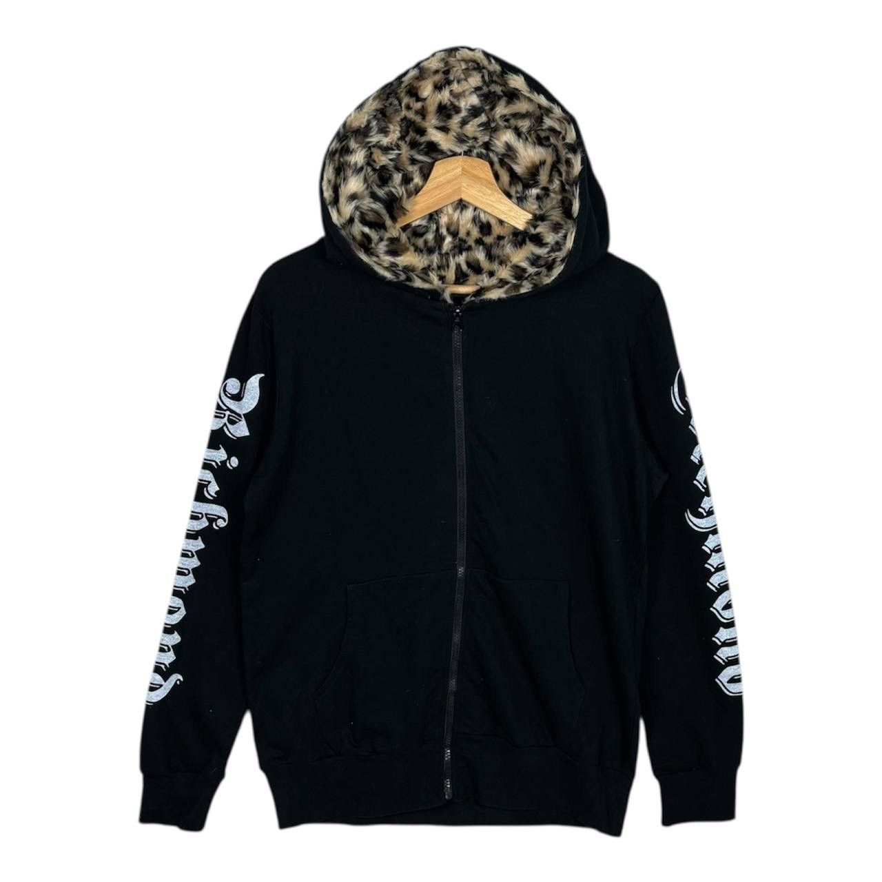 If Six Was Nine Y2K Avant Garde Faux Fur Leopard Print Cross Black Hoodie Size US M / EU 48-50 / 2 - 2 Thumbnail