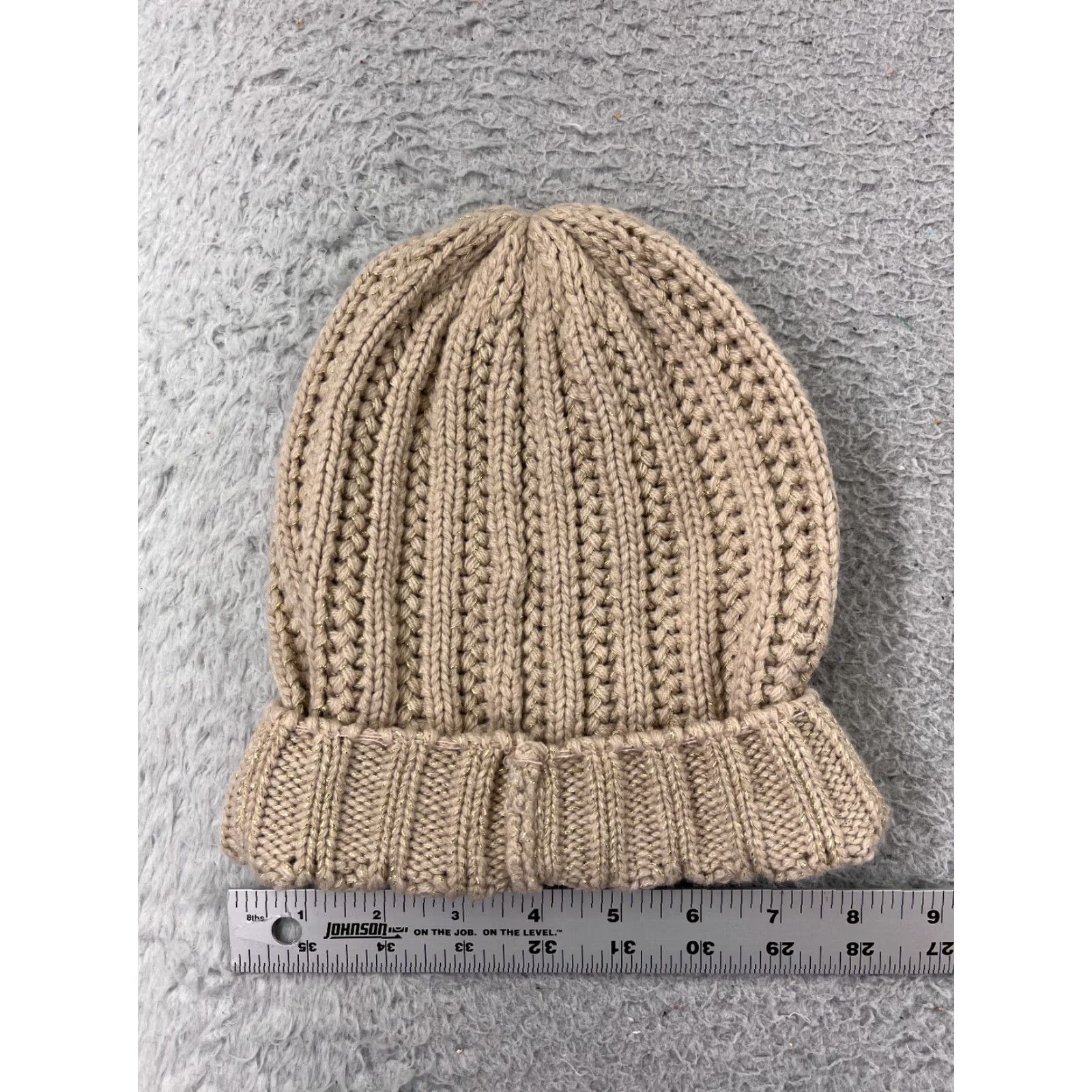 Merona Merona Beanie Toque Hat Adult Women One Size Beige Gold Knit Acrylic Blend Winter Ski Embroidered Logo Beanie Women Ski Theme Vintage: No Size ONE SIZE - 2 Thumbnail