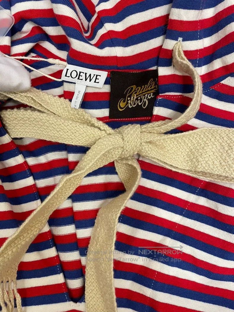 Loewe LOEWE Red and White Striped Cotton Hooded Dress Size XS / US 0-2 / IT 36-38 - 9 Thumbnail