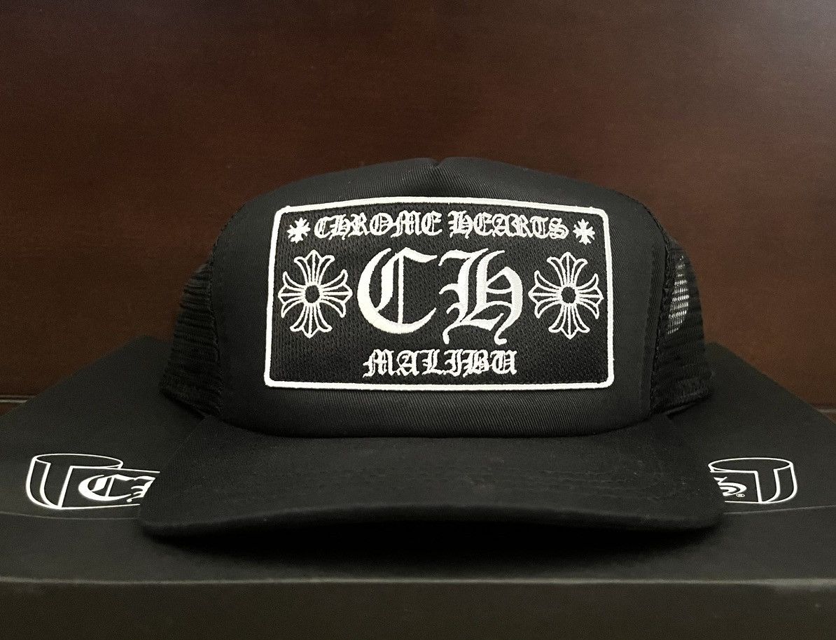 image of Chrome Hearts Malibu Exclusive Patch Trucker Hat Black, Men's