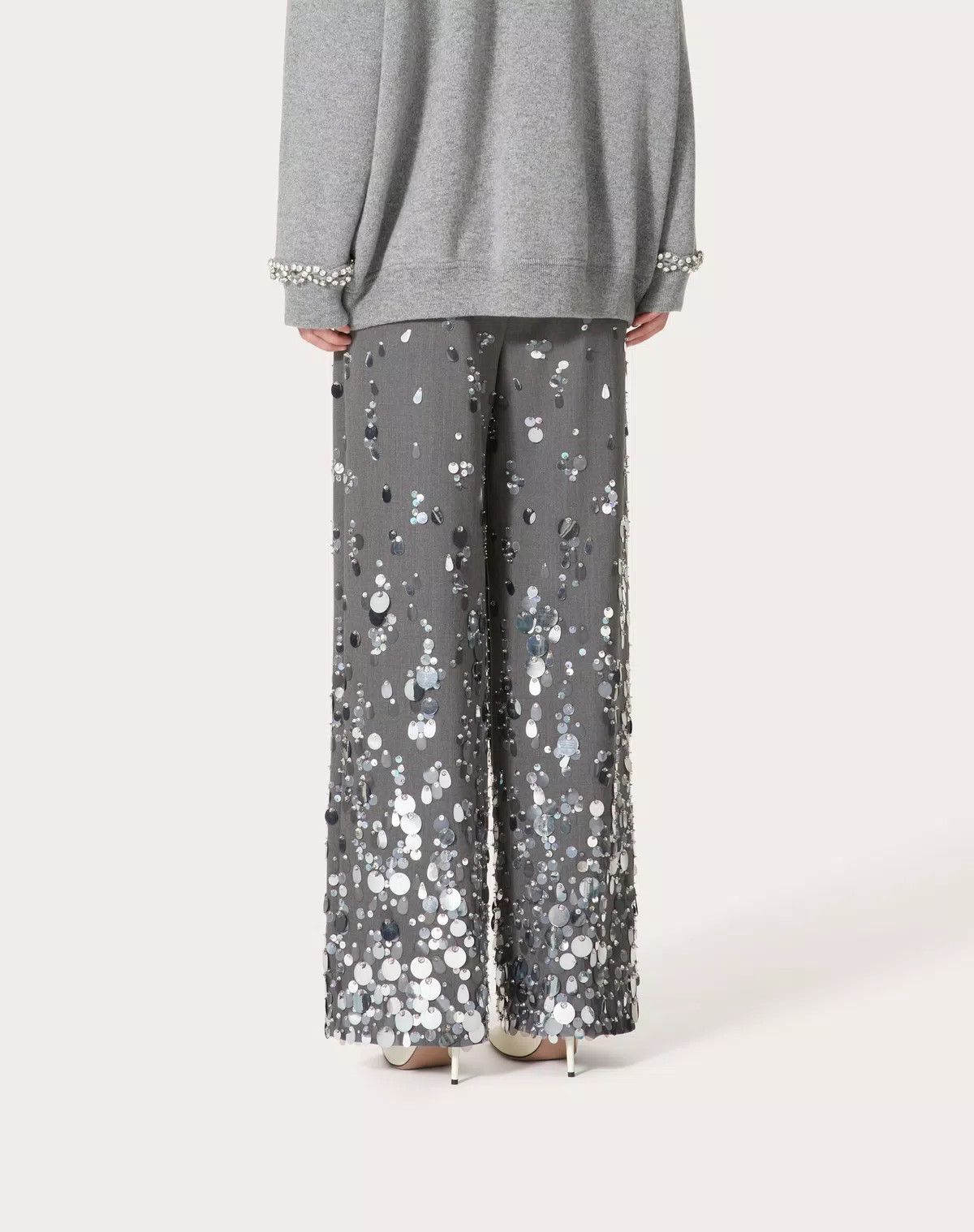 Valentino o1s1wg110426 Embroidered Active Gabardine Trousers in Grey Size 25" / US 0 / IT 36 - 4 Thumbnail