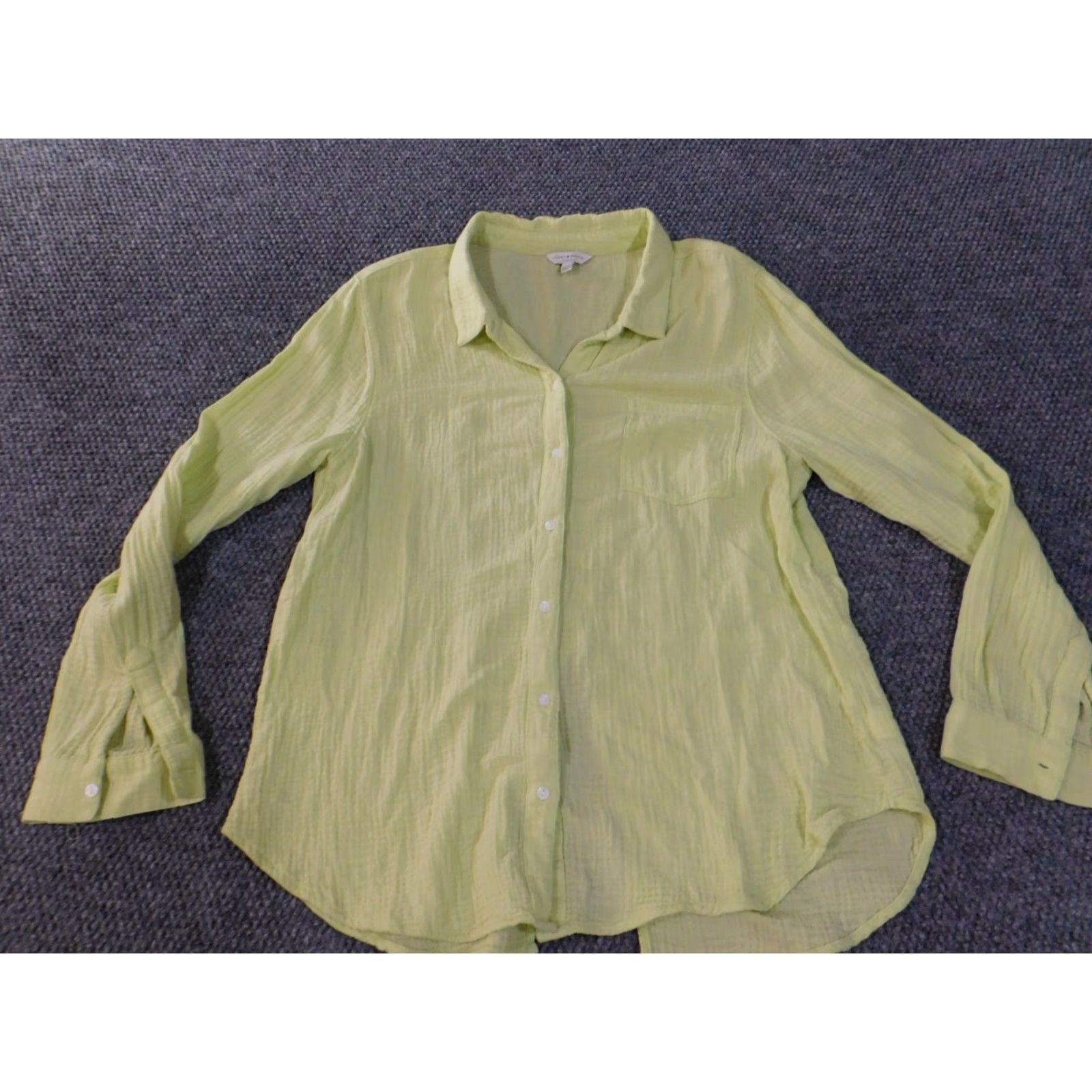 Lucky Brand Lucky Brand Button-Up Shirt Womens L Green Cotton Slit Casual Long Sleeve Button-Up Top Size L / US 10 / IT 46 - 5 Thumbnail