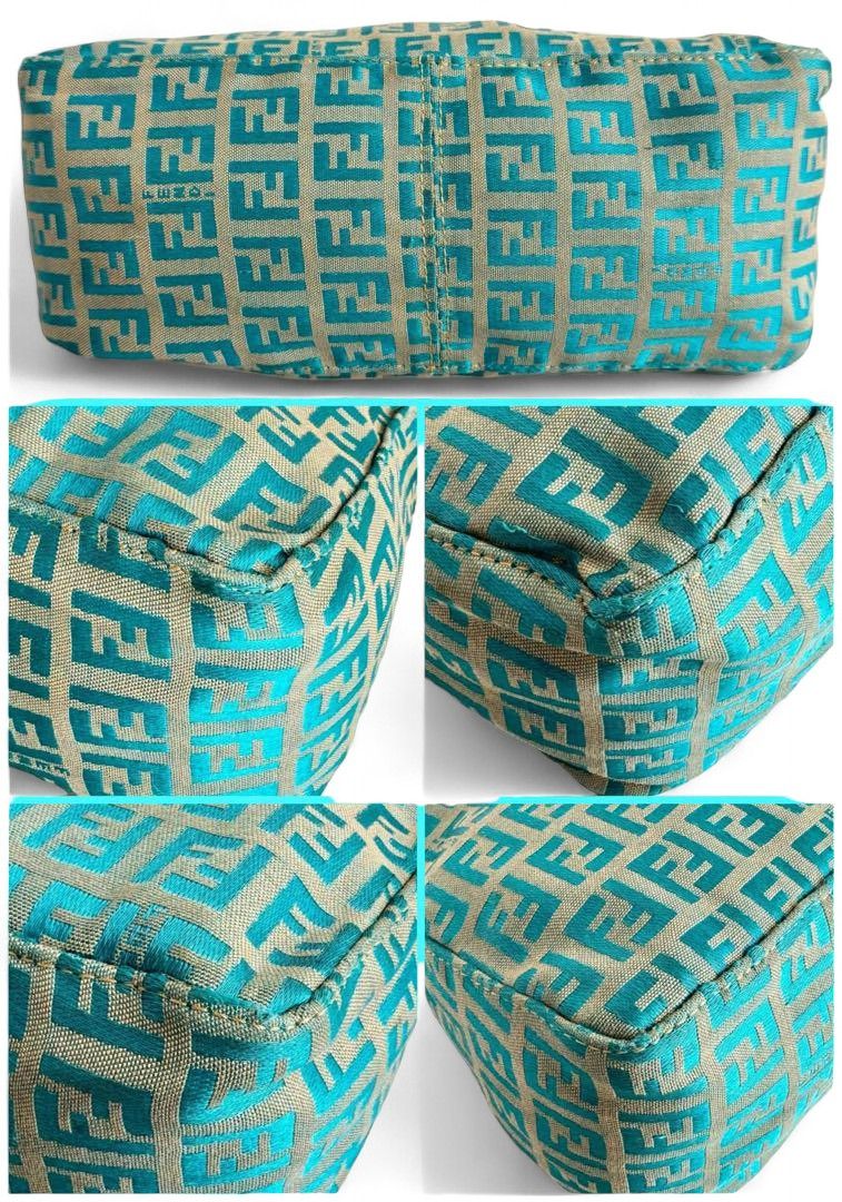 Fendi Fendi - Zucchino Handbag Pouch Canvas Blue Leather Size ONE SIZE - 6 Thumbnail