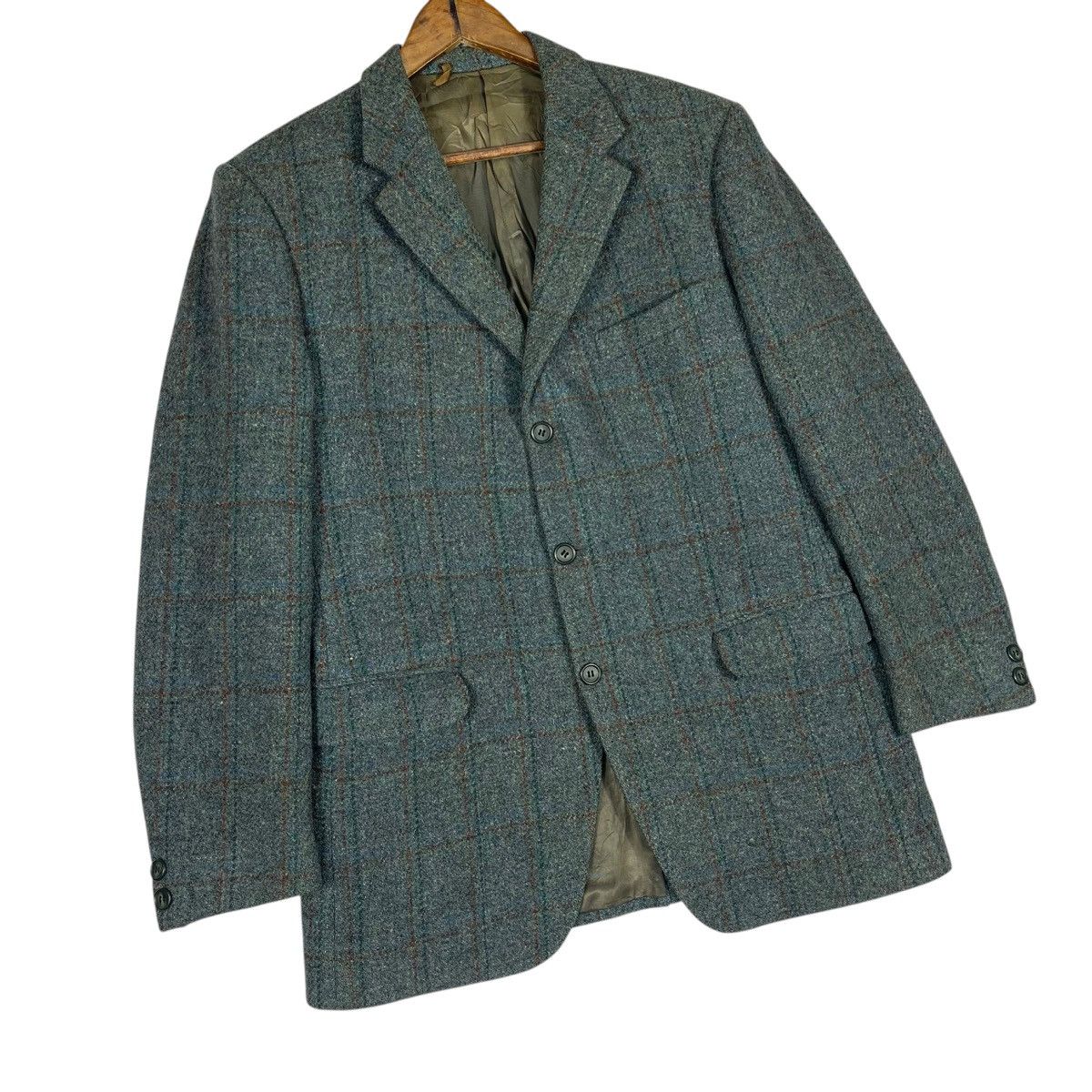 Harris Tweed Vintage 80s Harris Tweed Atelier Torino Blue Grey Plaid Wool Size 52R - 3 Thumbnail