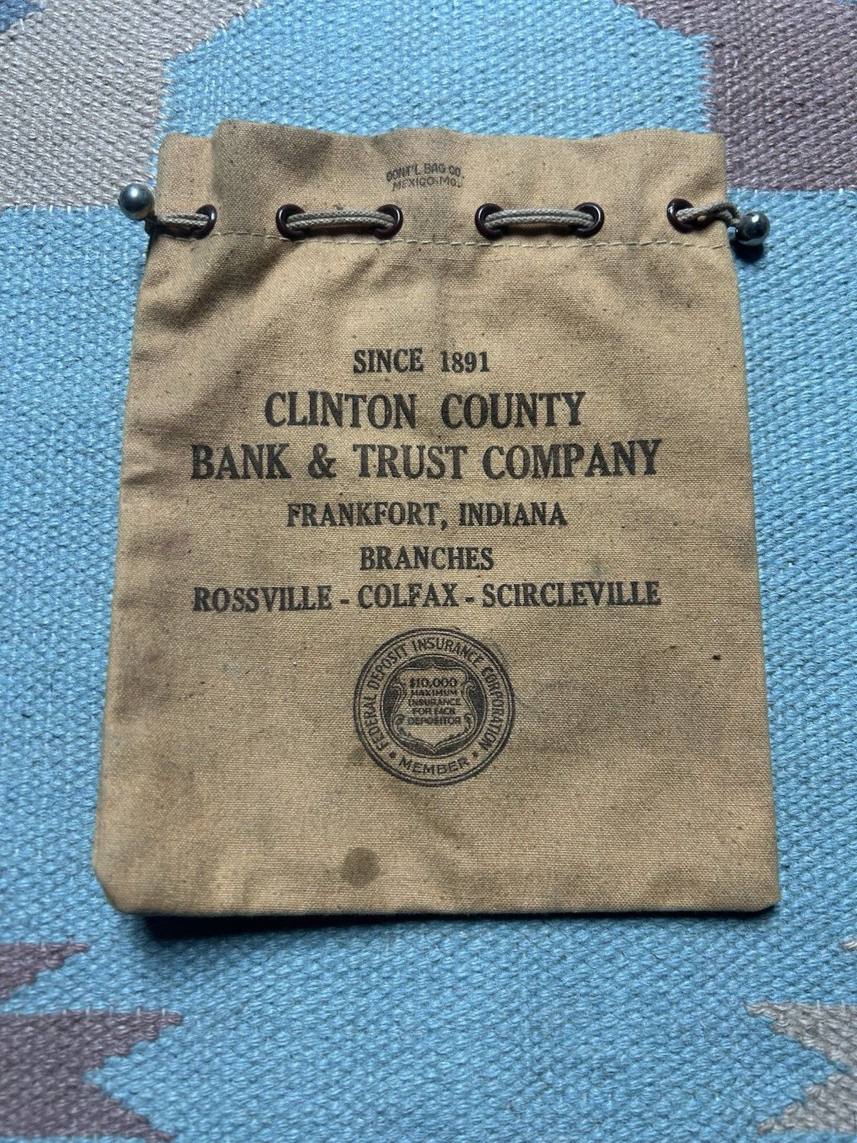 Vintage Vtg Clinton County canvas bank bag Frankfort Indiana Bag Co Size ONE SIZE - 2 Thumbnail