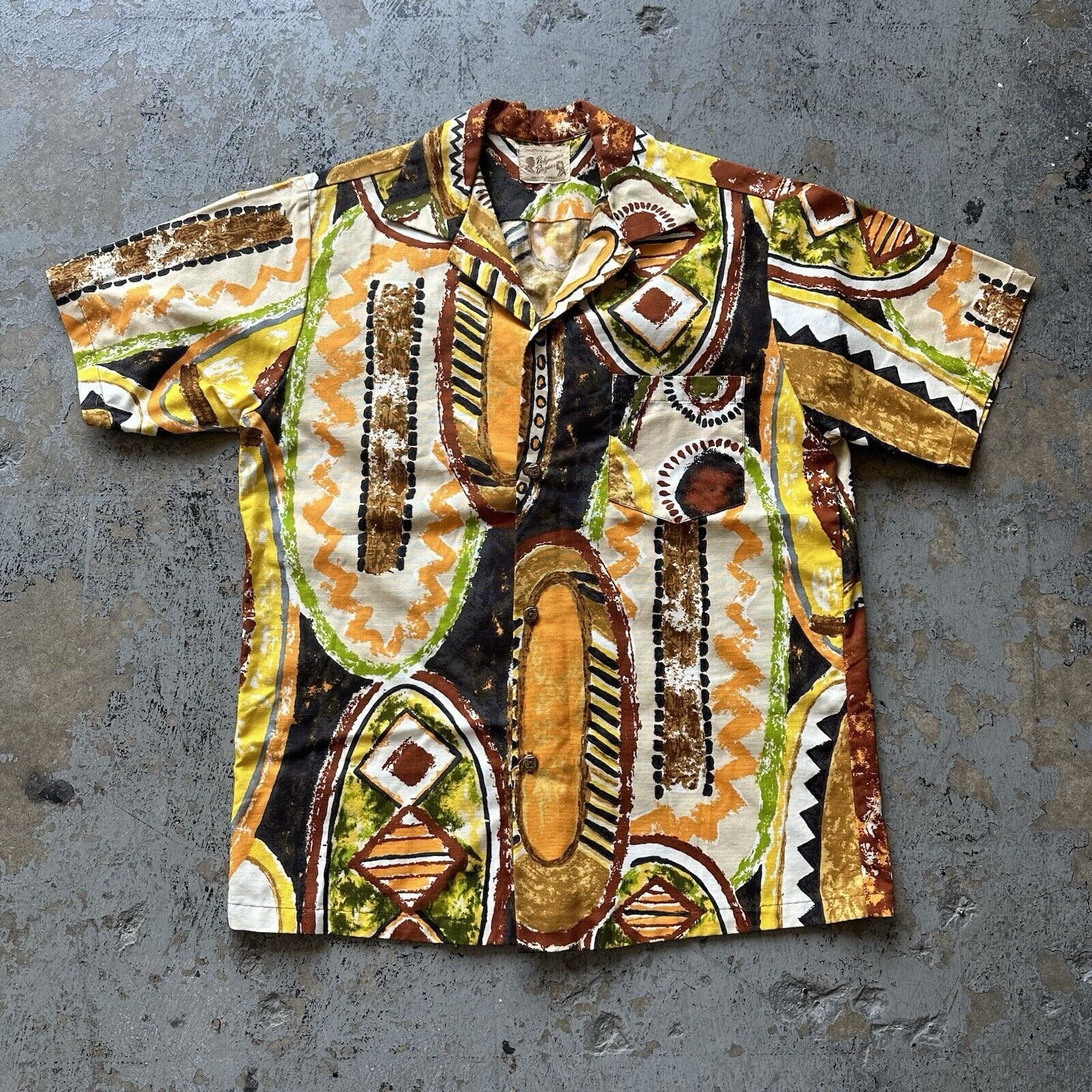 Vintage Vntg 60s Polynesian Bazaar Abstract Barkcloth Hawaiian Shirt Size US L / EU 52-54 / 3 - 1 Thumbnail