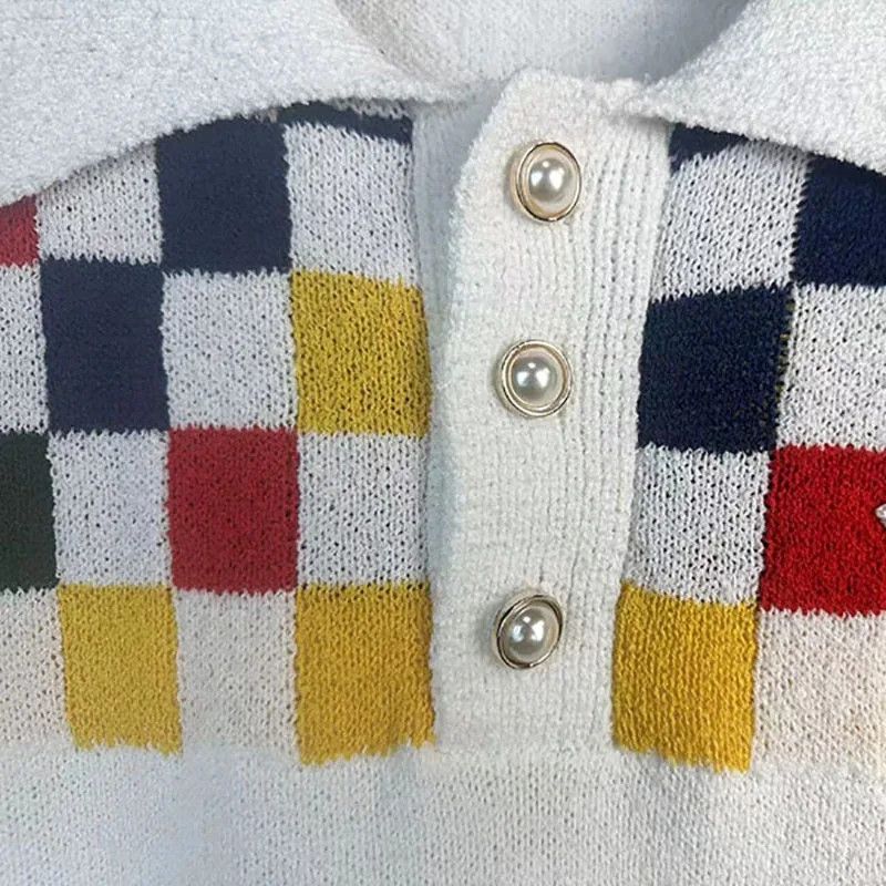 Vintage Plaid Knitted Polo Wide Collar Boxy Pattern Oversized Size US XXL / EU 58 / 5 - 4 Thumbnail