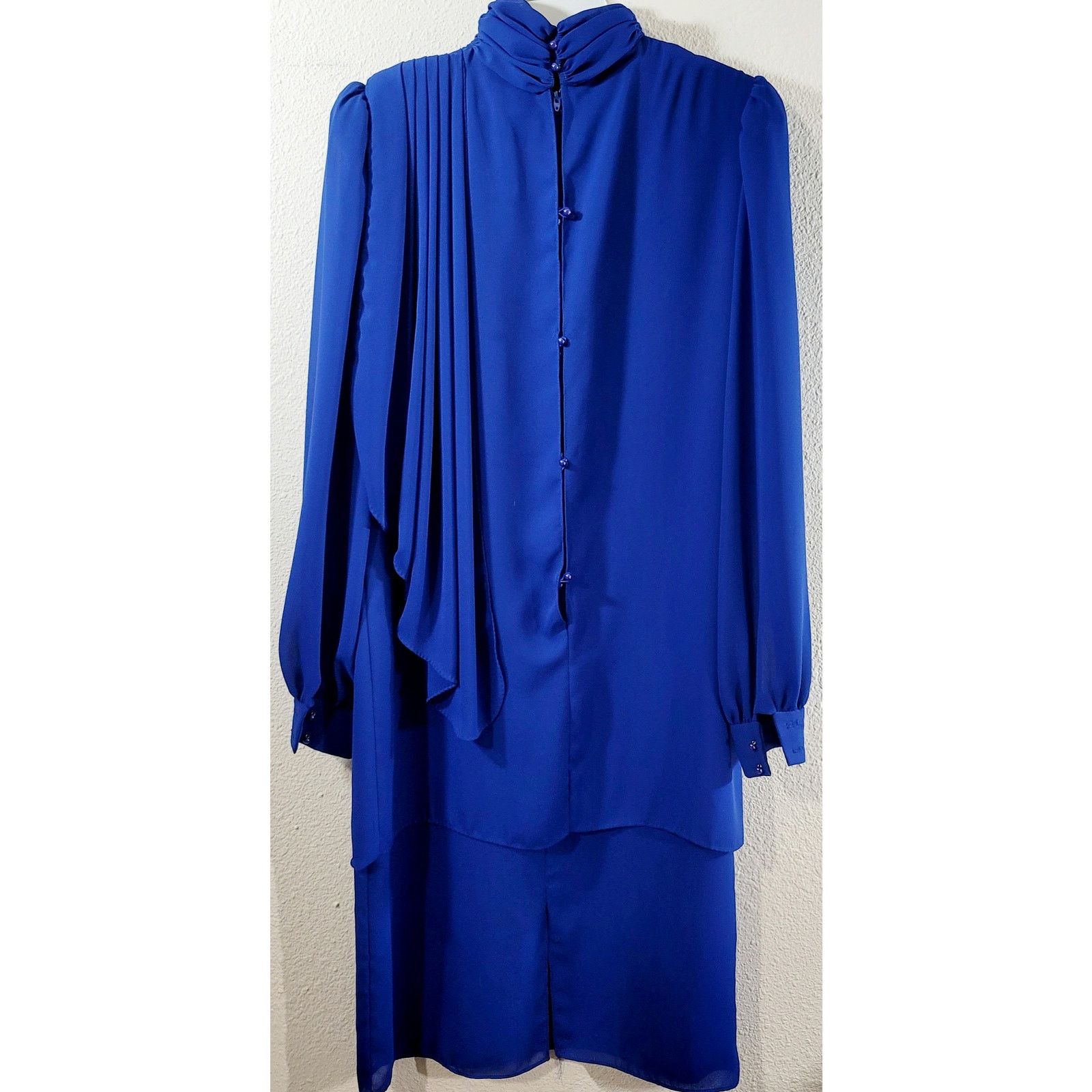 Other VTG After Dark Blue Pleated Cross Over Ruffle Dress Large Size L / US 10 / IT 46 - 2 Thumbnail