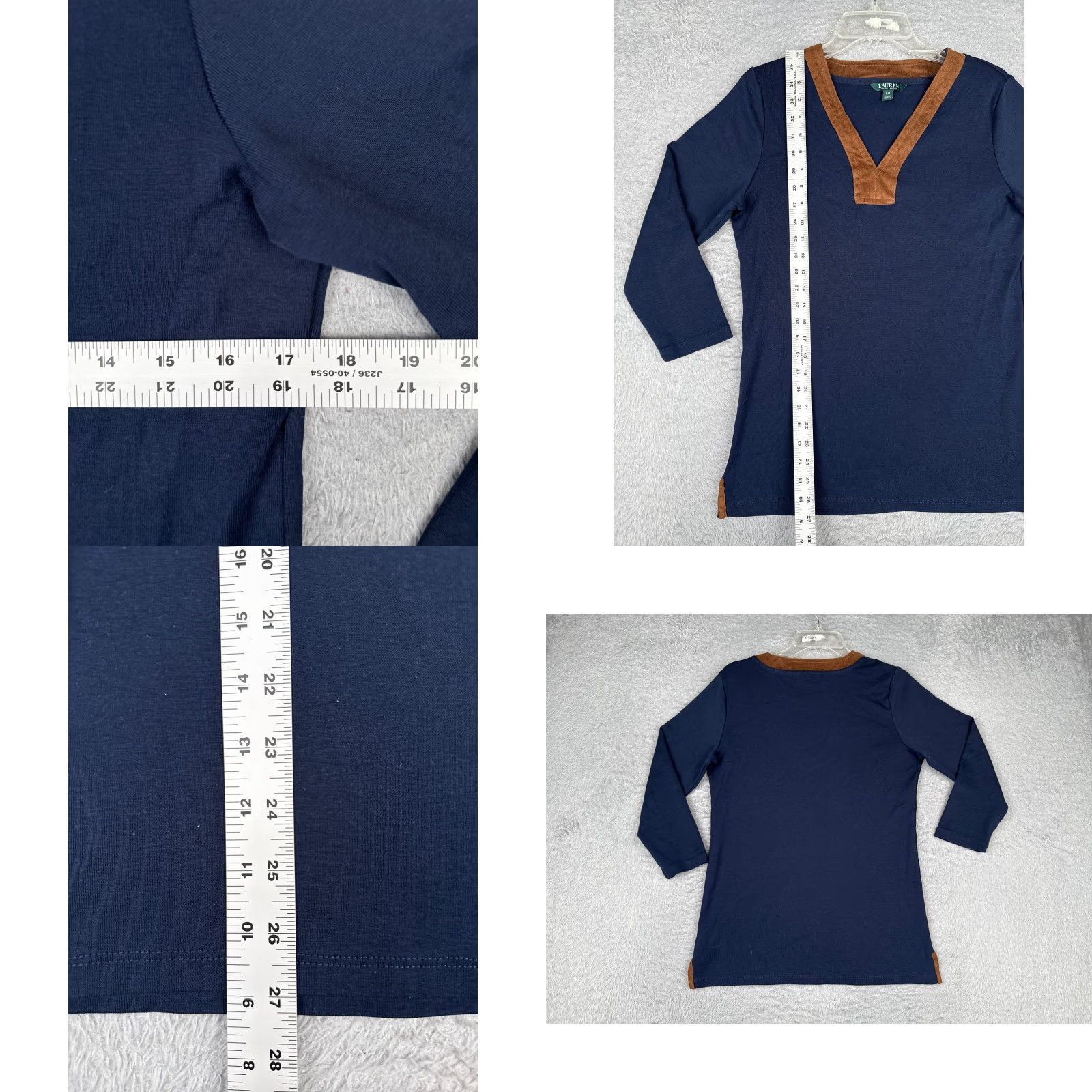 Ralph Lauren Lauren Ralph Lauren Shirt Women Large Blue V-Neck 3/4 Sleeve Cotton Size L / US 10 / IT 46 - 8 Thumbnail