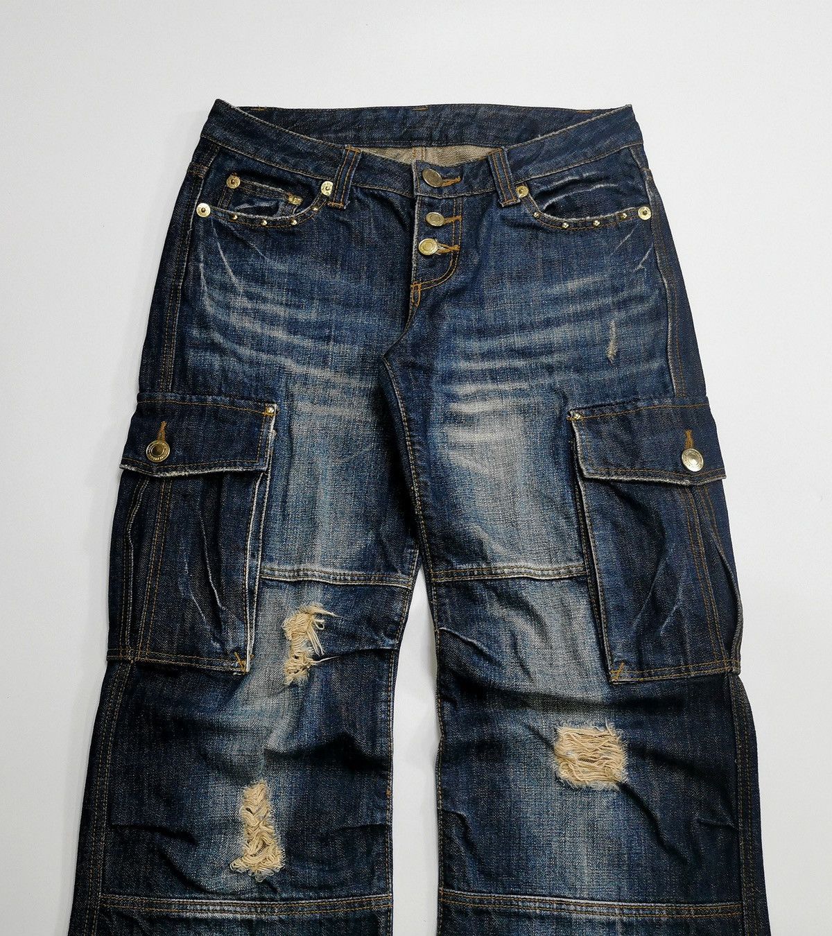 Japanese Brand Alice Parachute Distressed Cargo Denim Jeans Size 29" - 1 Thumbnail