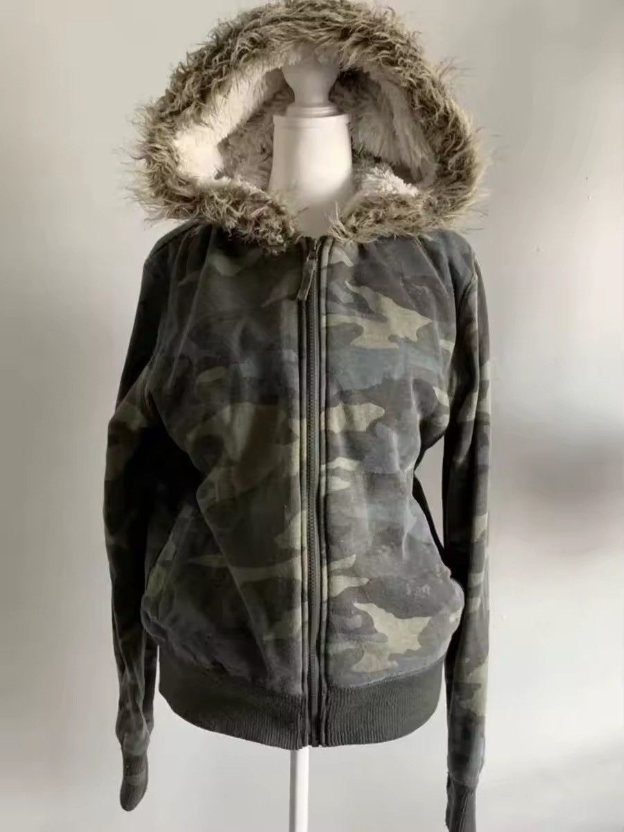 Japanese Brand Retro Camouflage Fur Collar Zipper Hoodie Size L / US 10 / IT 46 - 2 Thumbnail