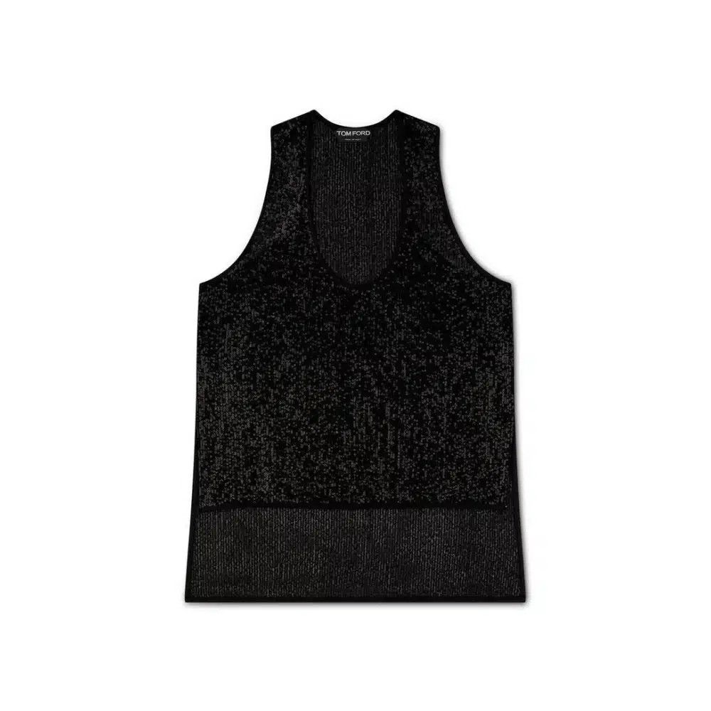 o1loc1c0525 TS1986 Sequined Tank Top in Black