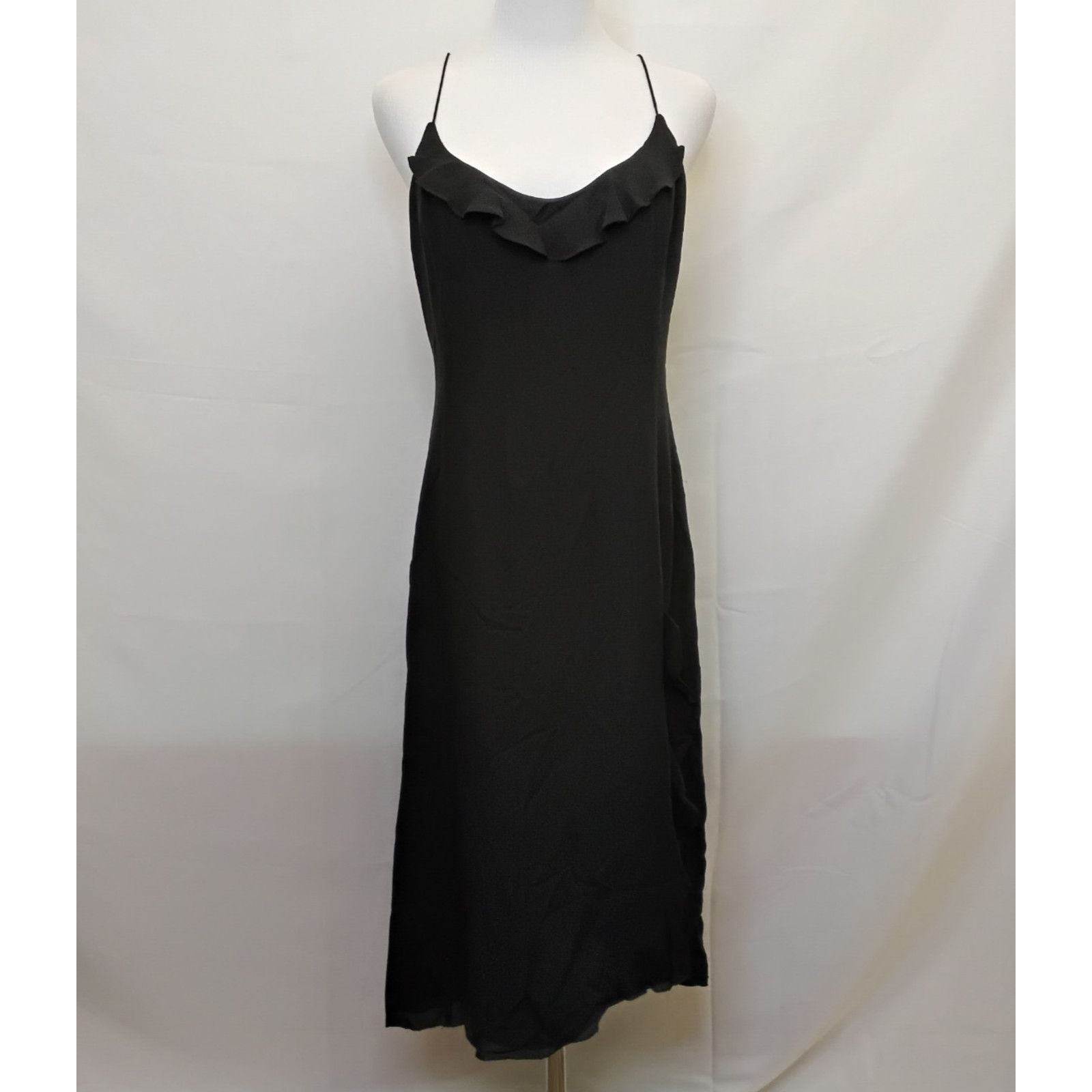 J.Crew J. Crew Silk Dress Women's 10 Black Ruffled Classic Knee Size L / US 10 / IT 46 - 2 Thumbnail