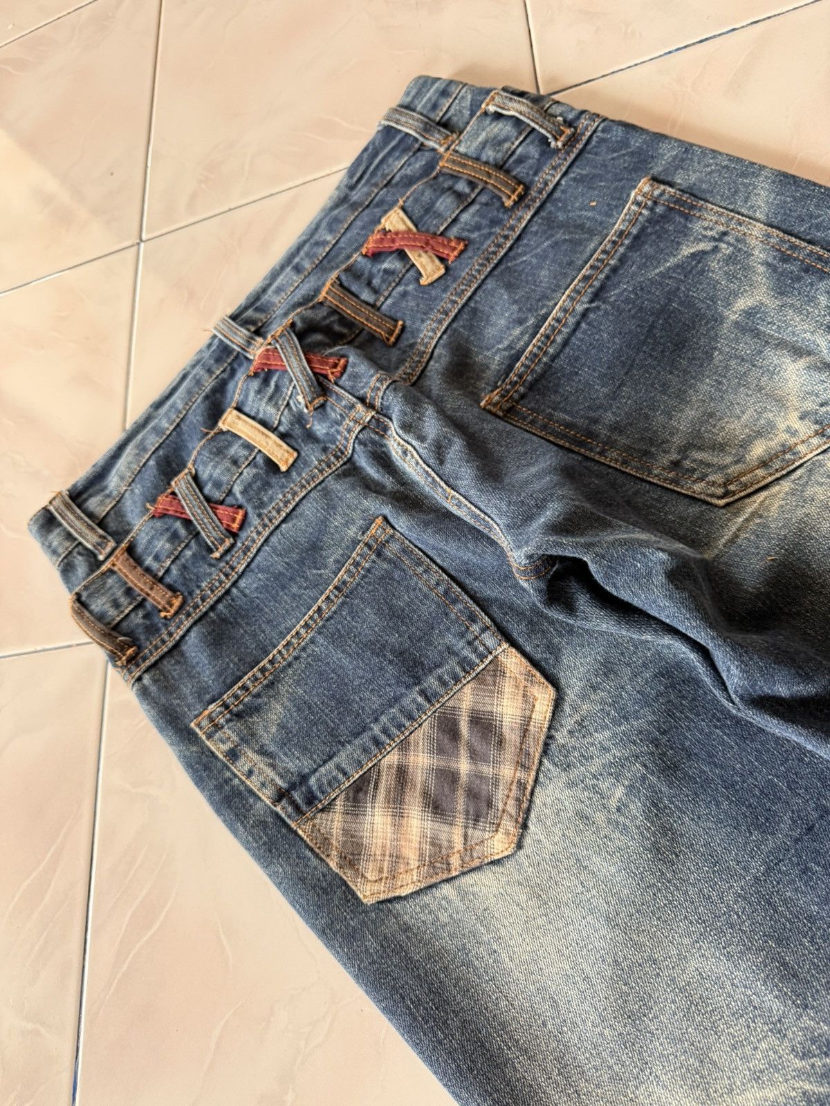 Hysteric Glamour Bercedos Japan Double Waist Cut & Sew Whiskers Jeans Size US 30 / EU 46 - 13 Thumbnail