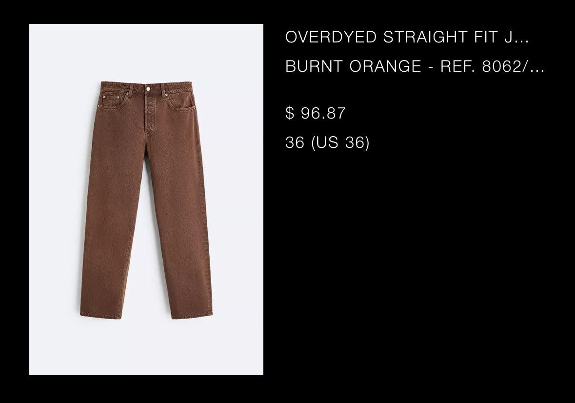Zara ZARA Origins Overdyed Straight Fit Jeans – Burnt Orange Size US 36 / EU 52 - 5 Thumbnail