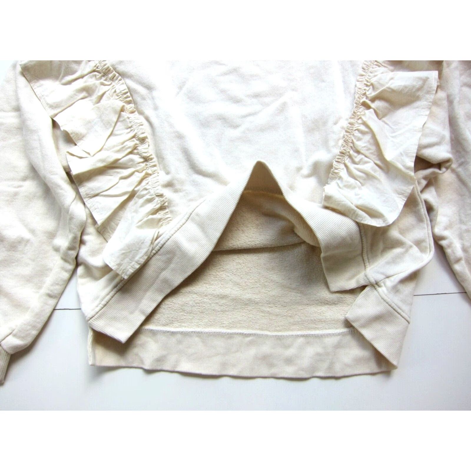Zara VINTAGE Zara Cotton Ivory Cream Ruffle Long Sleeve Crew Neck Sweatshirt Wom L 13-14 Size L / US 10 / IT 46 - 5 Thumbnail