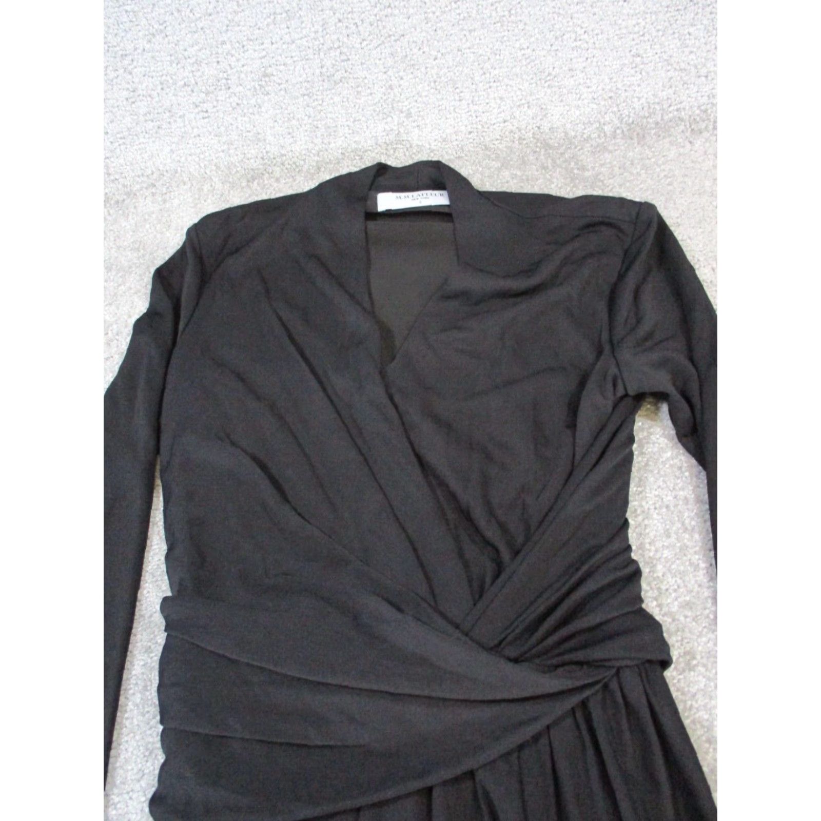 Vintage Wrap Mm. Lefleur New York Dress Womens 2 Black Wrap Blouson - Viscose Knee Length Long Sleeve V-Neck Pullover Solid Blouson Dress for Women Size XS / US 0-2 / IT 36-38 - 2 Thumbnail