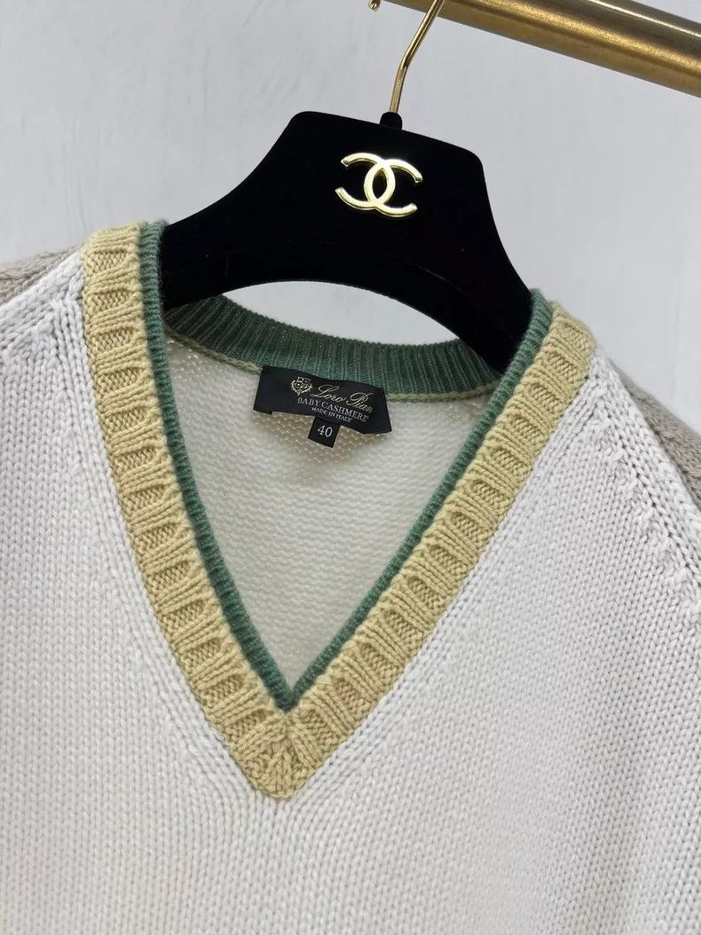 Loro Piana LORO PIANA V-neck patchwork cashmere knit sweater Size M / US 6-8 / IT 42-44 - 2 Thumbnail