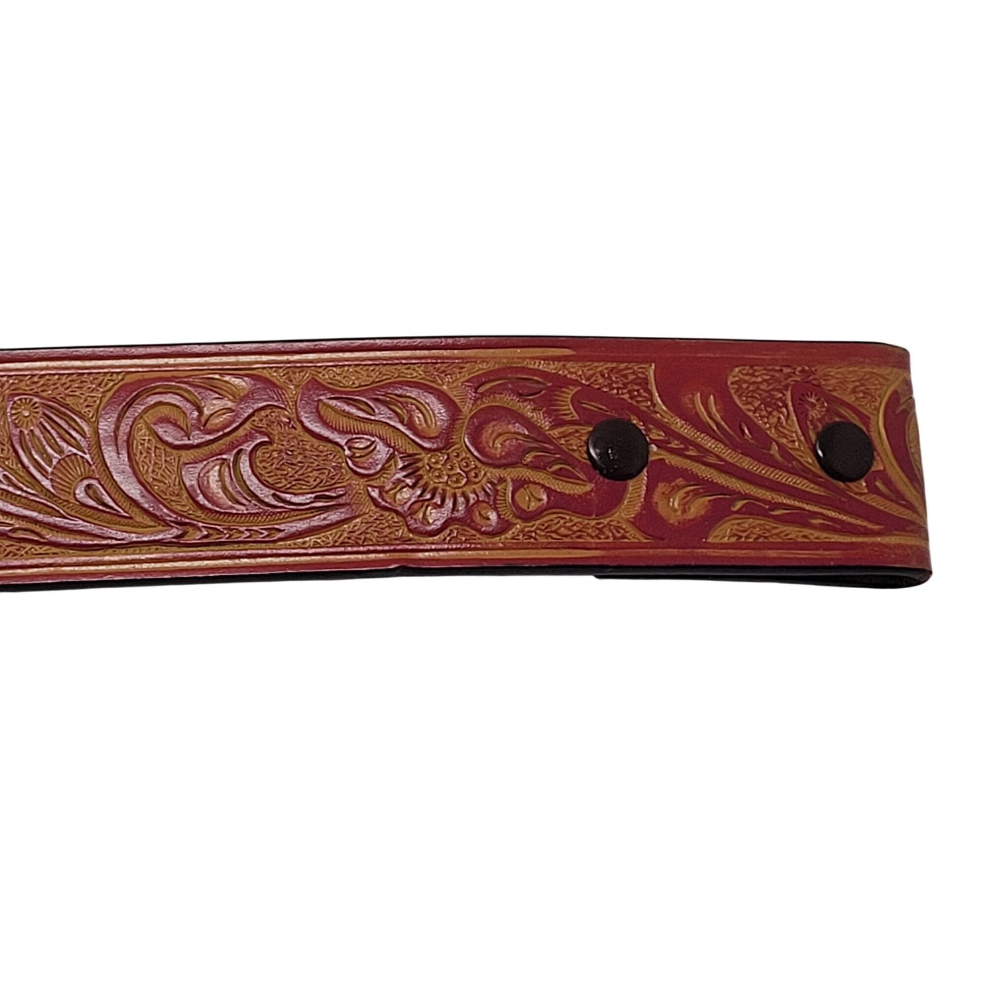 Vintage Vintage Style Tooled Bonded Leather Red Belt S Floral Design Size ONE SIZE - 9 Thumbnail