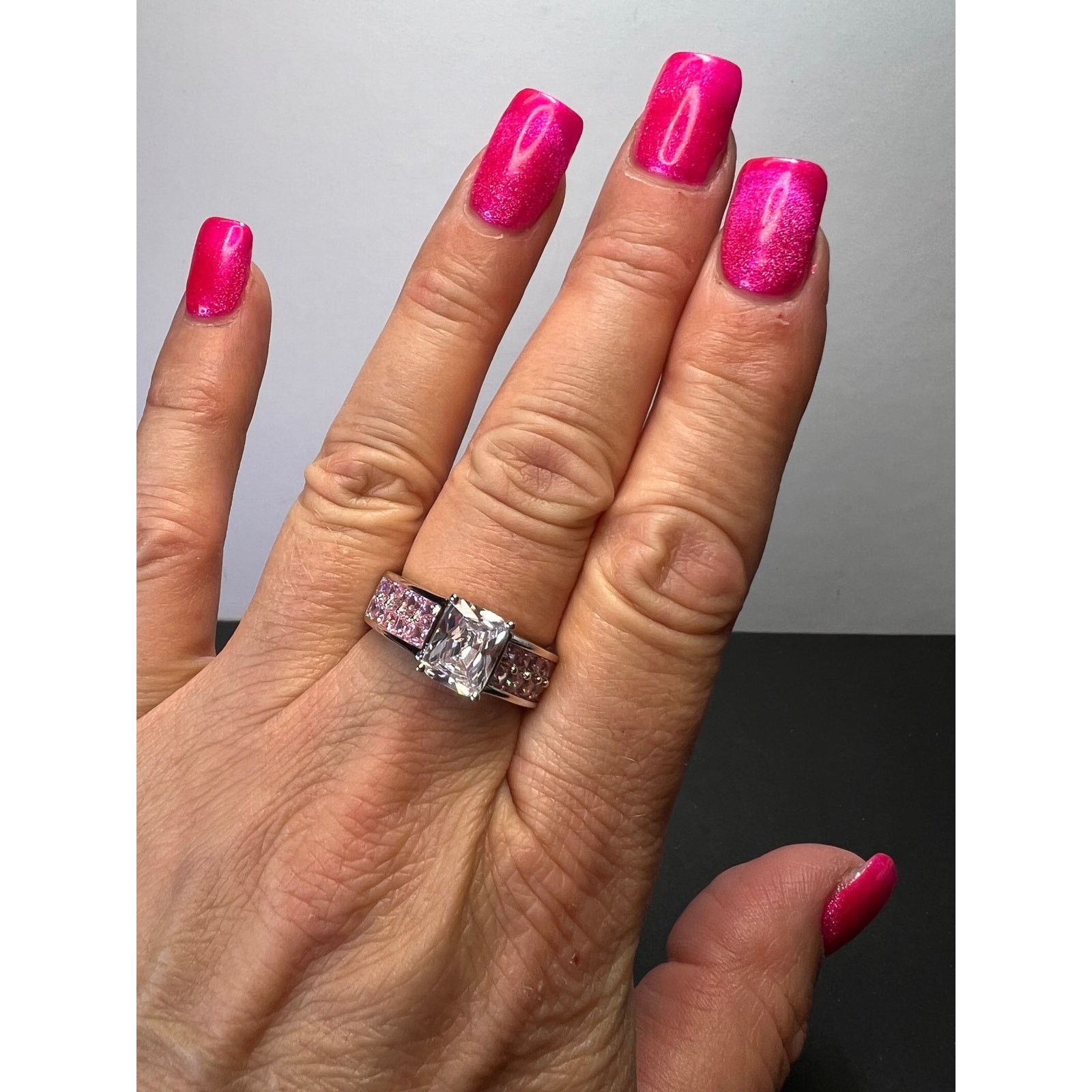 Other Pink and white CZ rhodium over sterling silver ring size 9 Size ONE SIZE - 2 Thumbnail