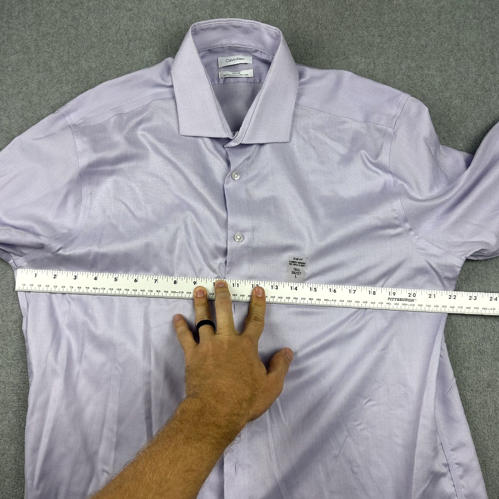 Calvin Klein Calvin Klein Shirt Mens Large 16.5 36/37 Slim Fit Non-Iron Performance Dress Solid Purple Size 42R - 5 Thumbnail