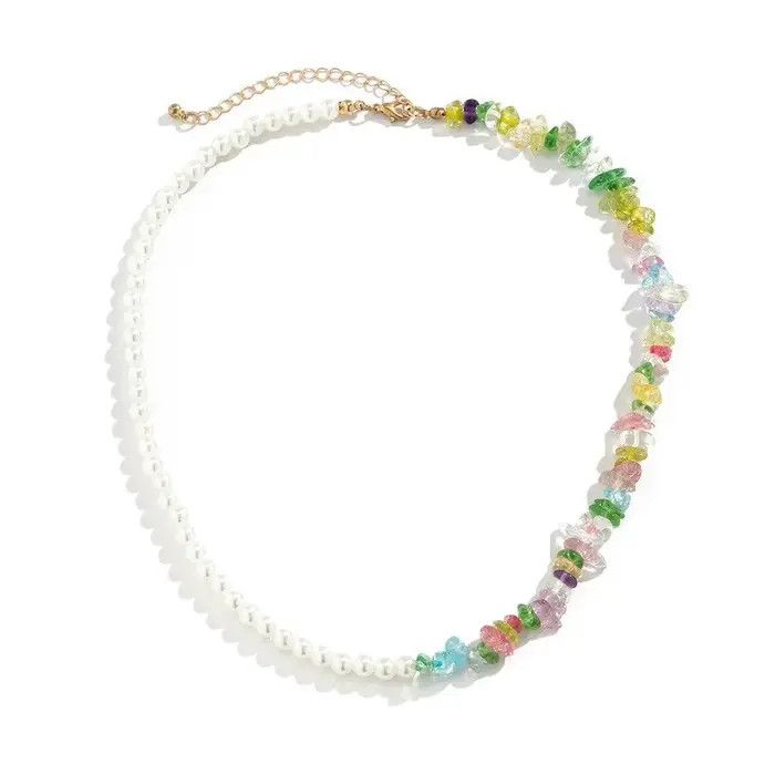 Jewelry Imitation Pearl and Colorful Stone Beads Necklace Size ONE SIZE - 5 Thumbnail