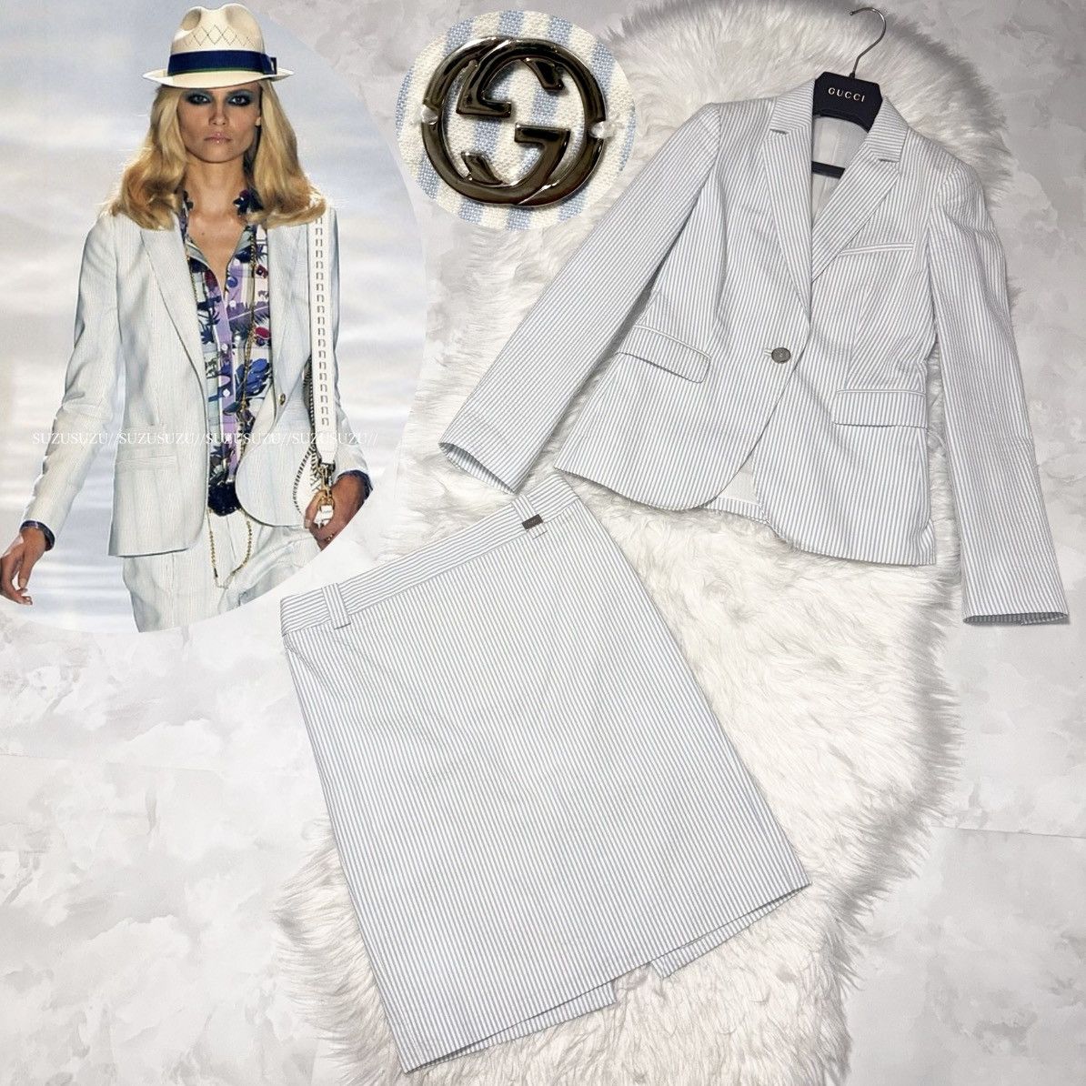 Gucci Authentic Gucci 1B GG seersucker striped skirt suit 36 38 Size XS / US 0-2 / IT 36-38 - 1 Thumbnail