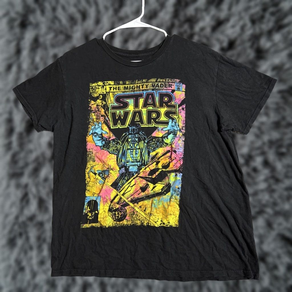 Star Wars Star Wars T-Shirt Men Large Black Darth Vader Battles Black Falcon Cartoon Comics Graphic Print Star Wars Logo Size US L / EU 52-54 / 3 - 1 Thumbnail