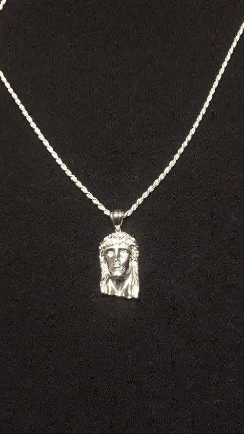 Other Solid Silver Chain Rope Chain 20in 2mm And Jesus Piece Set Size ONE SIZE - 7 Thumbnail