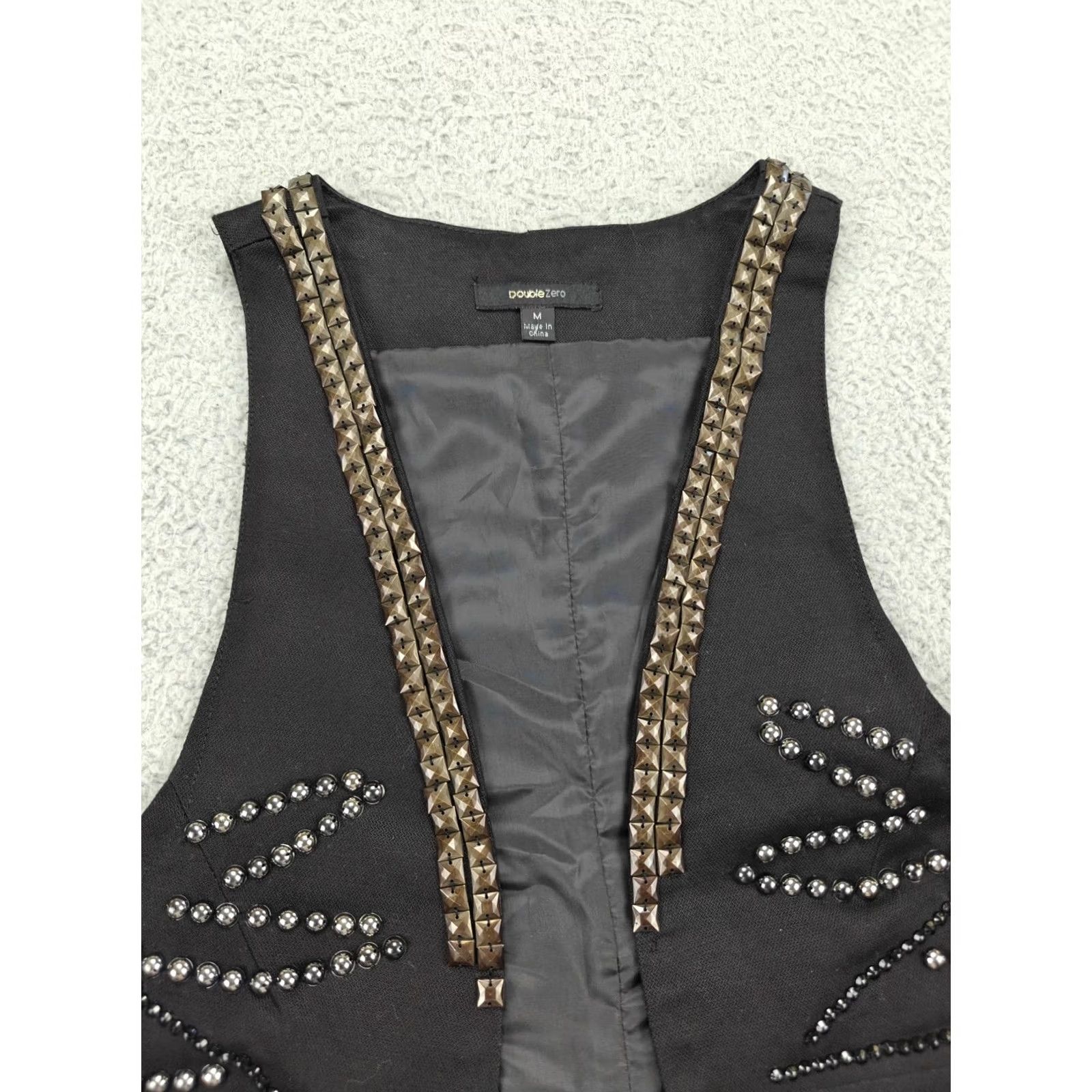 Vintage Double Zero Vest Womens Medium Black Studded Beaded Sleeveless Chic Cotton Size M / US 6-8 / IT 42-44 - 3 Thumbnail
