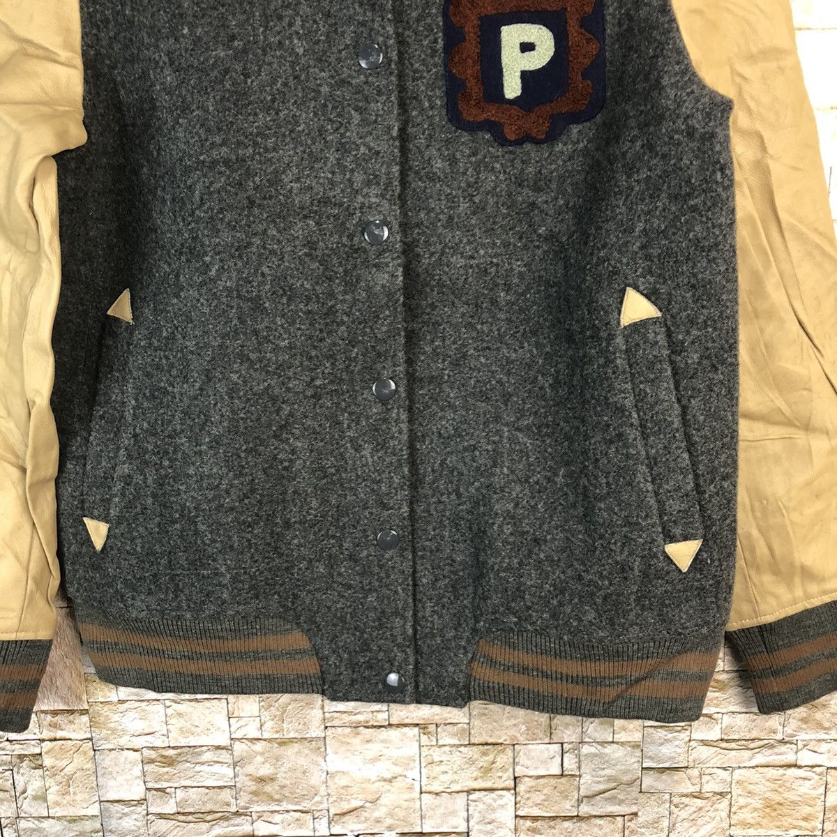 Japanese Brand Pual Ce Cin Grey Bombers varsity Jacket #A829 Size S / US 4 / IT 40 - 6 Thumbnail