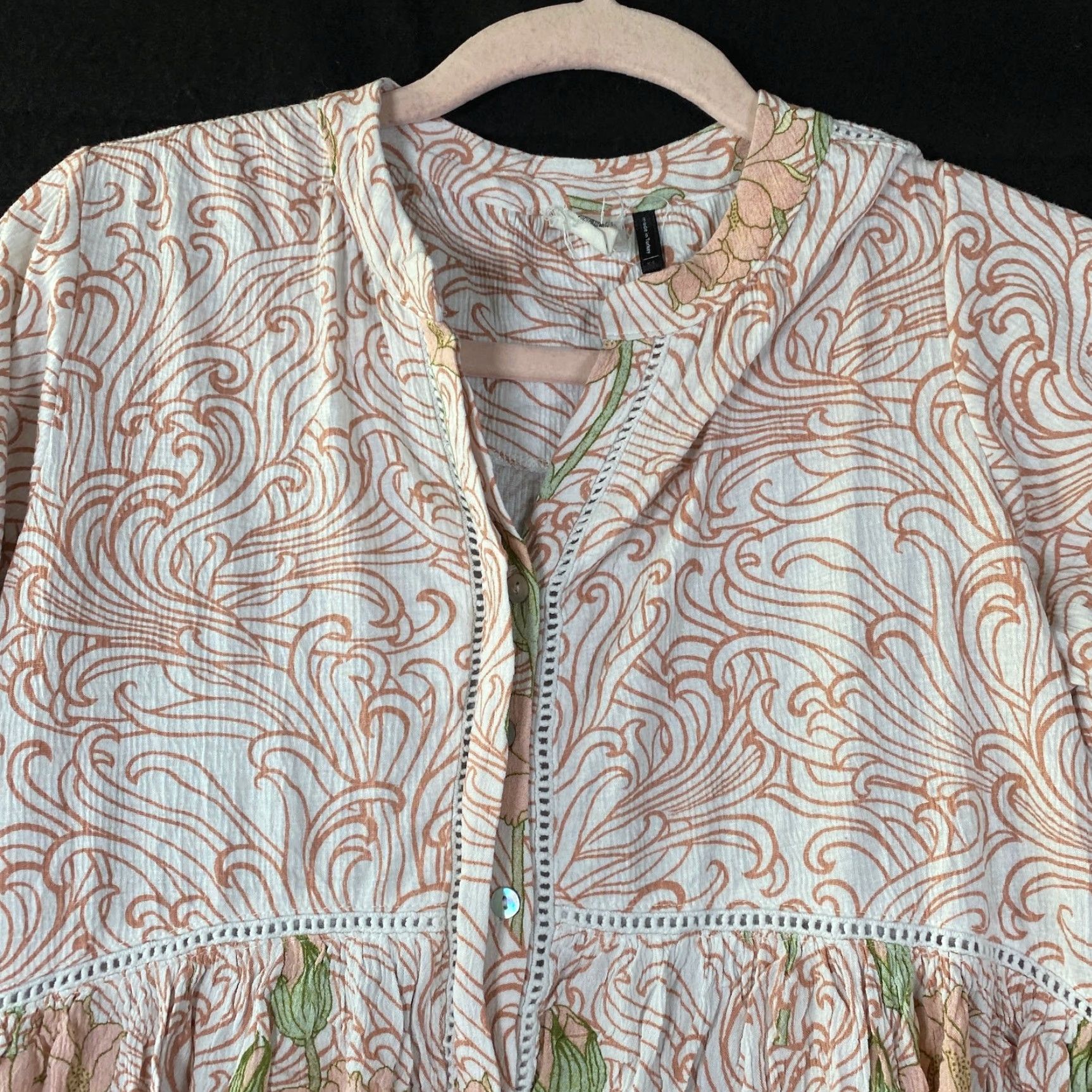 Anthropologie Anthropologie Akemi + Kin Womens Blouse White Multi Paisley Button Down XS Short Sleeve Balloon V-Neck Tunic Casual Workwear Party/Cocktail Size XS / US 0-2 / IT 36-38 - 2 Thumbnail