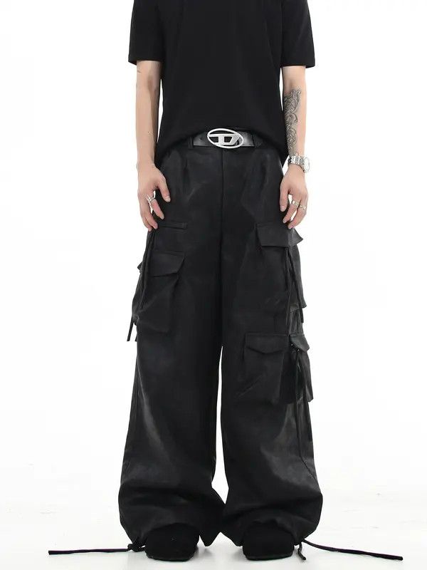 Other Faux Leather Black Cargo Denim Jeans Size US 28 / EU 44 - 2 Thumbnail