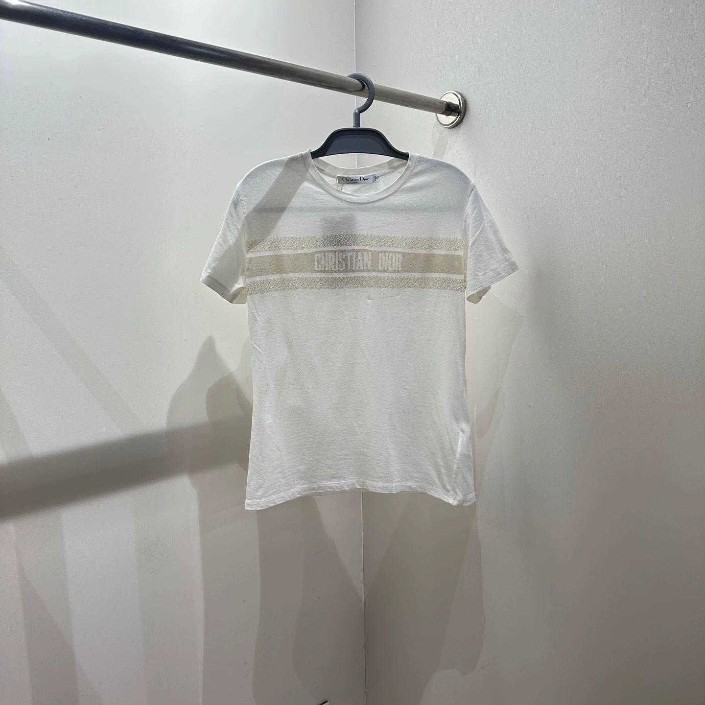 Christian Dior Monsieur Dior apr264 White Gold Logo Cotton t-shirt S Size S / US 4 / IT 40 - 1 Thumbnail