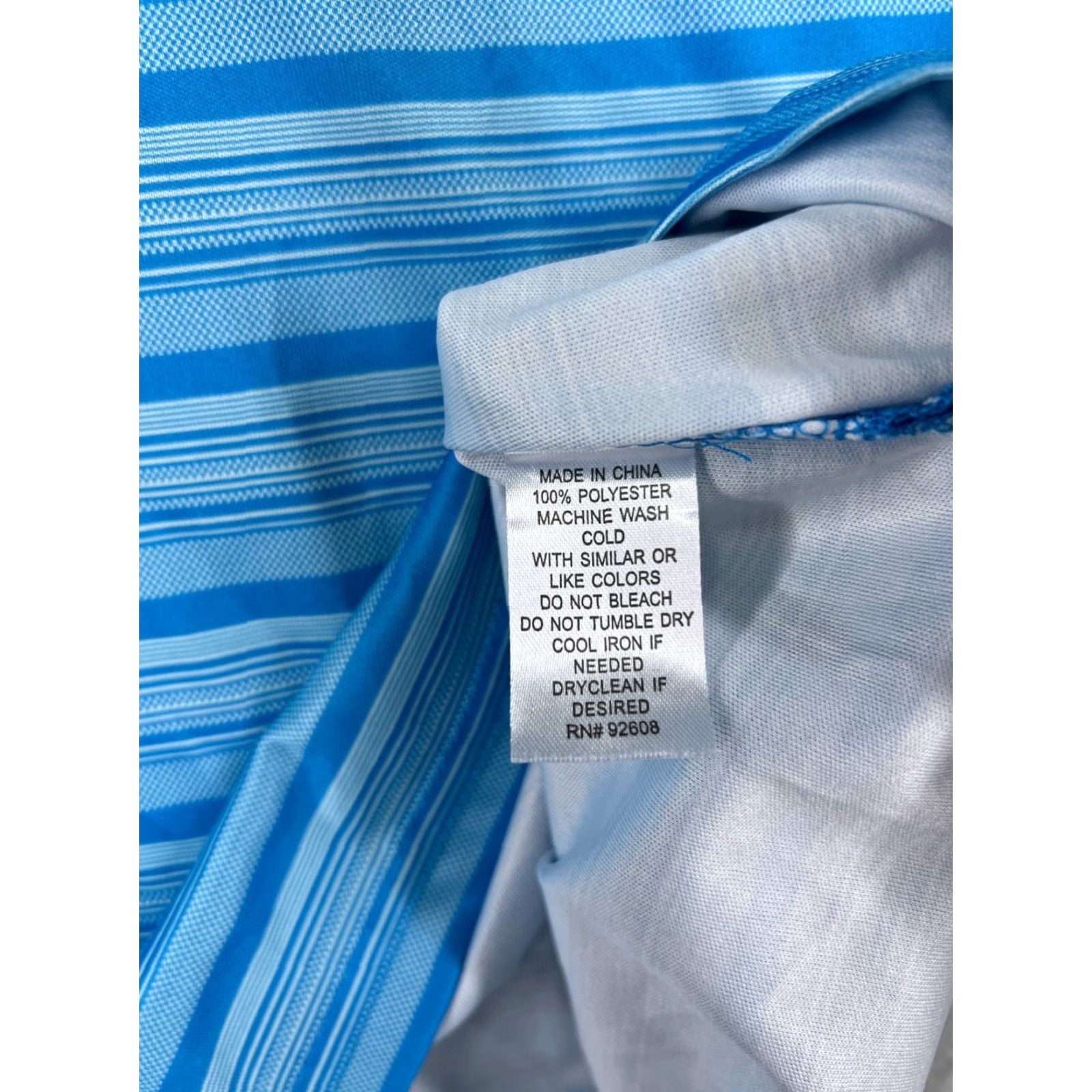 Vintage R&R Polo Shirt Mens 2XL 100% Polyester Striped Blue Polo Shirt Casual, Workwear, Golf, Athletic Mens Shirt Size US XXL / EU 58 / 5 - 4 Thumbnail