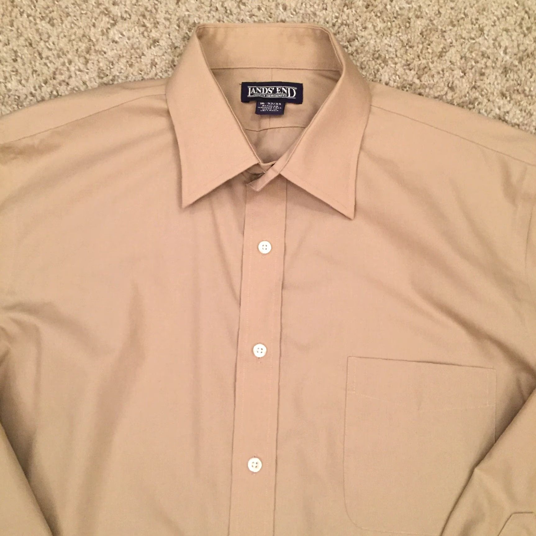 Lands' End Lands' End Shirt Mens 16 Button-Up Beige Long Sleeve Shirt Mens 16 Beige Cotton Blend Button-Up Lands' End Mens Long Sleeve Button-Up Beige Size US L / EU 52-54 / 3 - 2 Thumbnail