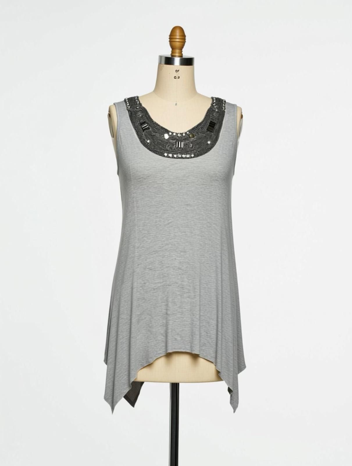 Other Cache Gray Sleeveless Top with Embellished Neckline, Size M Size M / US 6-8 / IT 42-44 - 1 Thumbnail