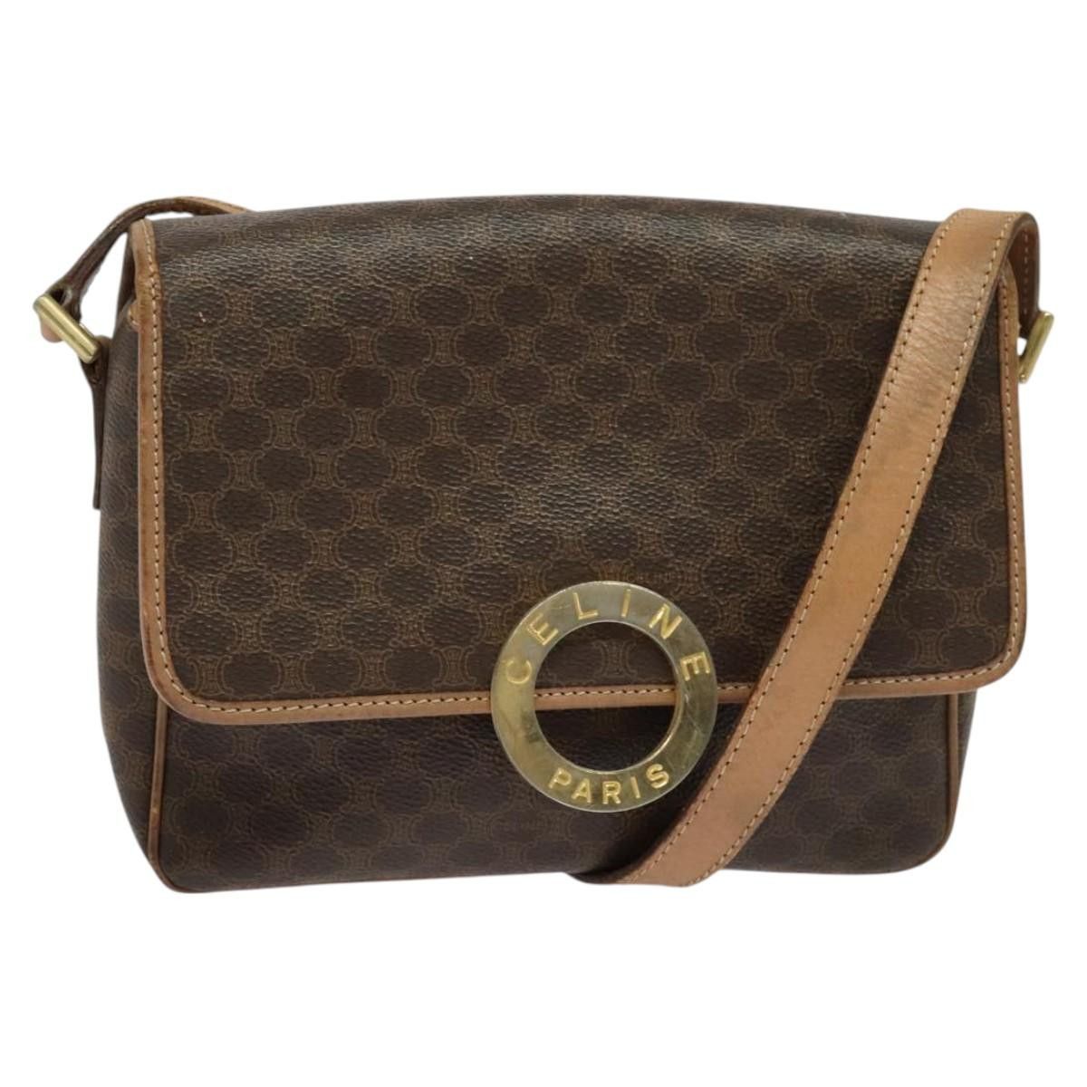 CELINE Macadam Canvas Circle Shoulder Bag Pvc Leather Brown