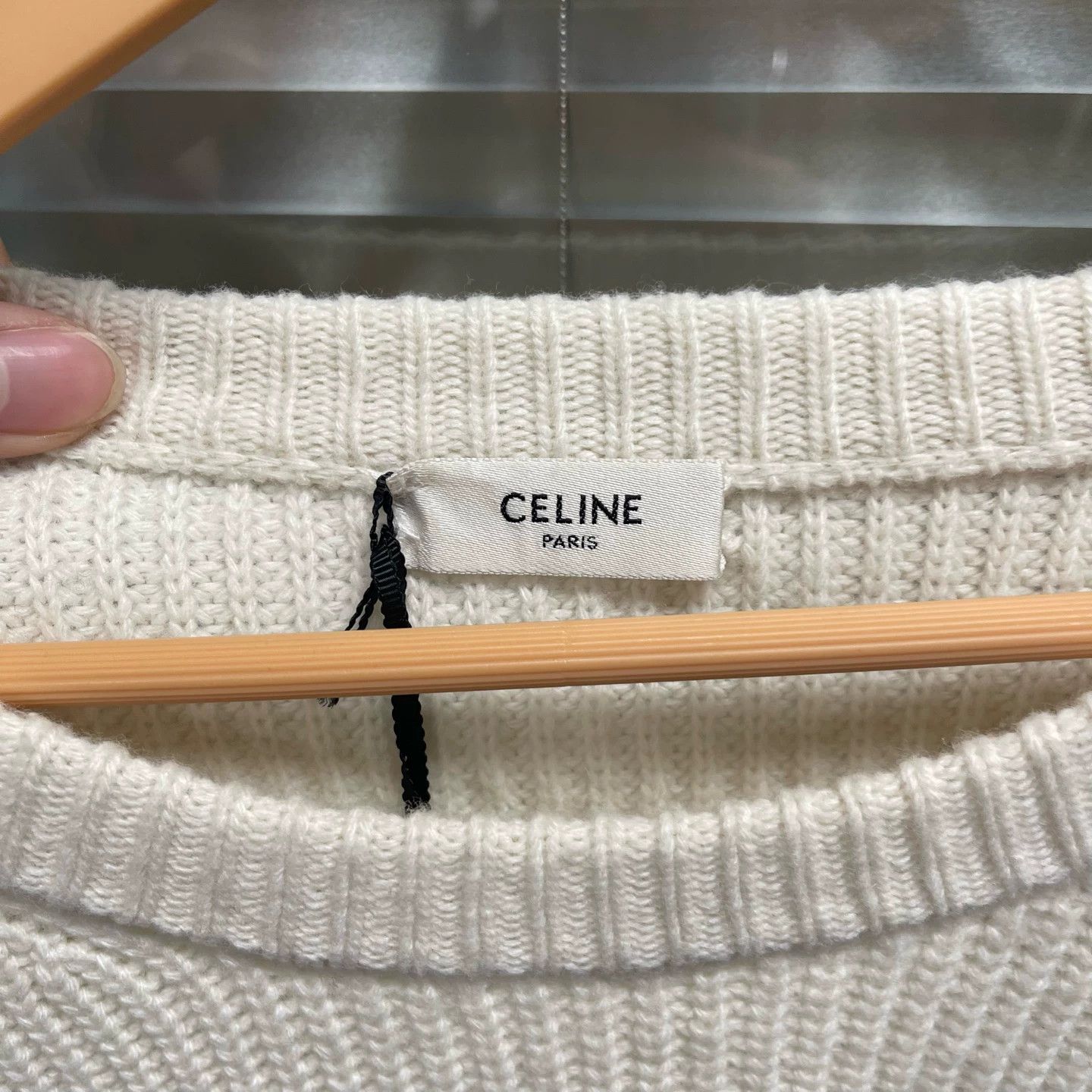 Celine Celine cream beaded large logo wool sweater M new Size M / US 6-8 / IT 42-44 - 3 Thumbnail