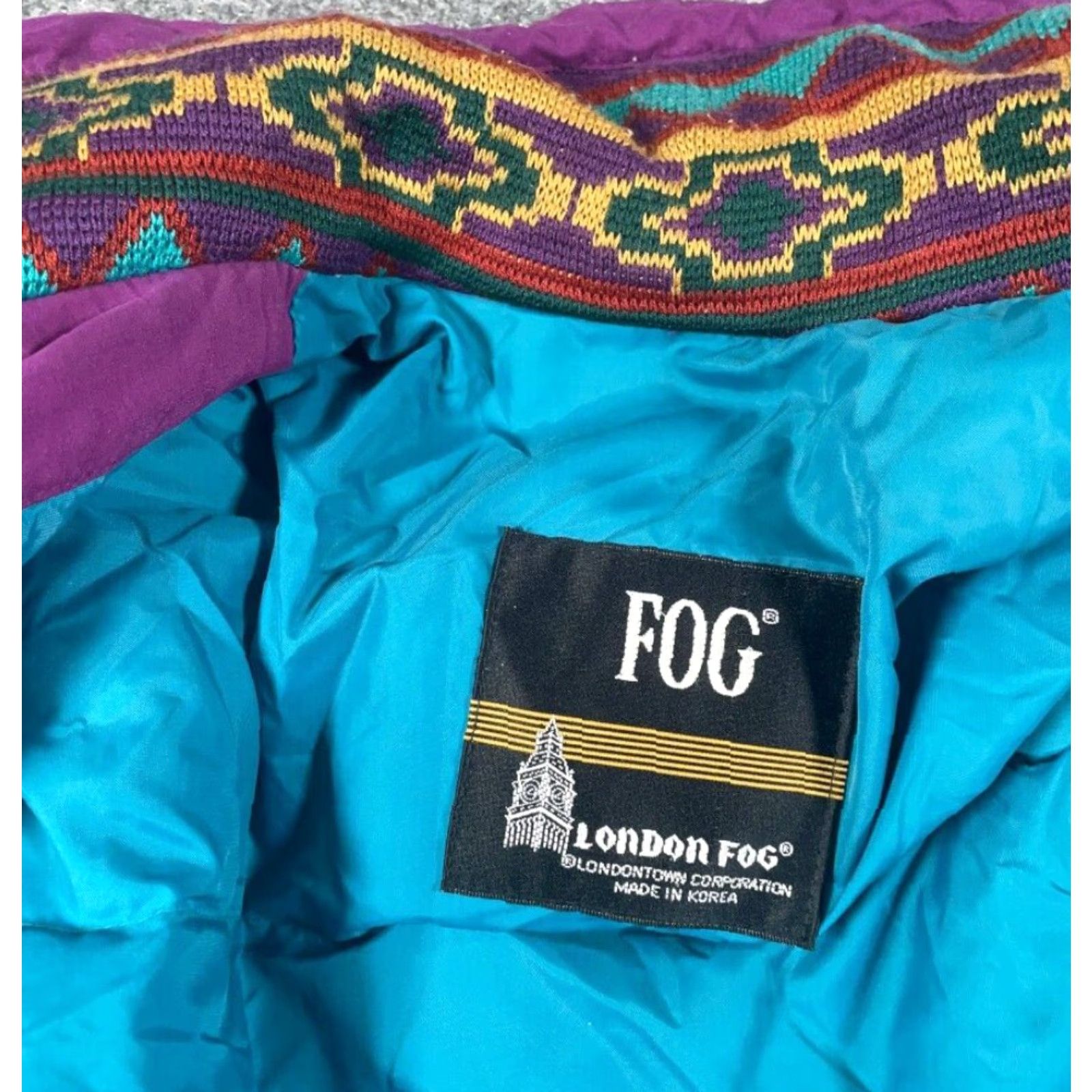 London Fog VINTAGE London Fog Parka Jacket Women XS Purple Aztec Collar Hooded Full Zip Insulated Lined Polyester Size XS / US 0-2 / IT 36-38 - 3 Thumbnail