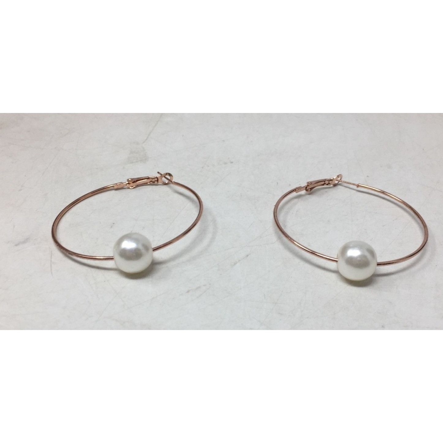 Other Women's Rose Gold Hoop Earrings with Faux White Pearl (Like Size ONE SIZE - 4 Thumbnail