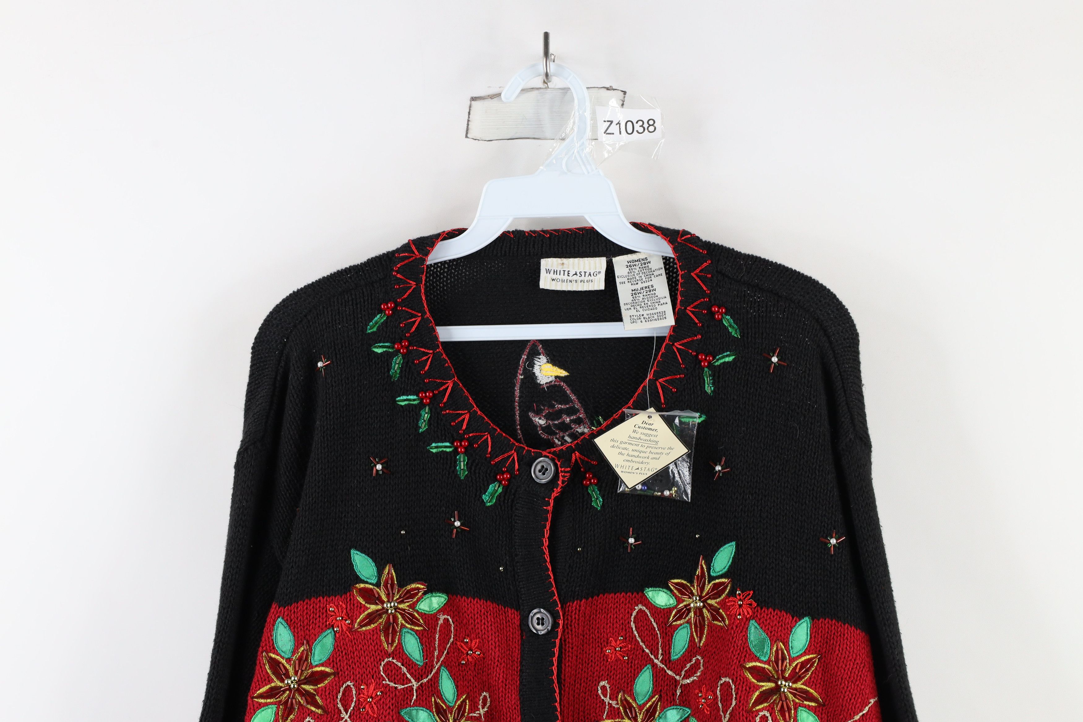 Vintage Deadstock Vintage 90s Christmas Bird Flower Cardigan Sweater Size 4XL / US 24-26 - 2 Thumbnail