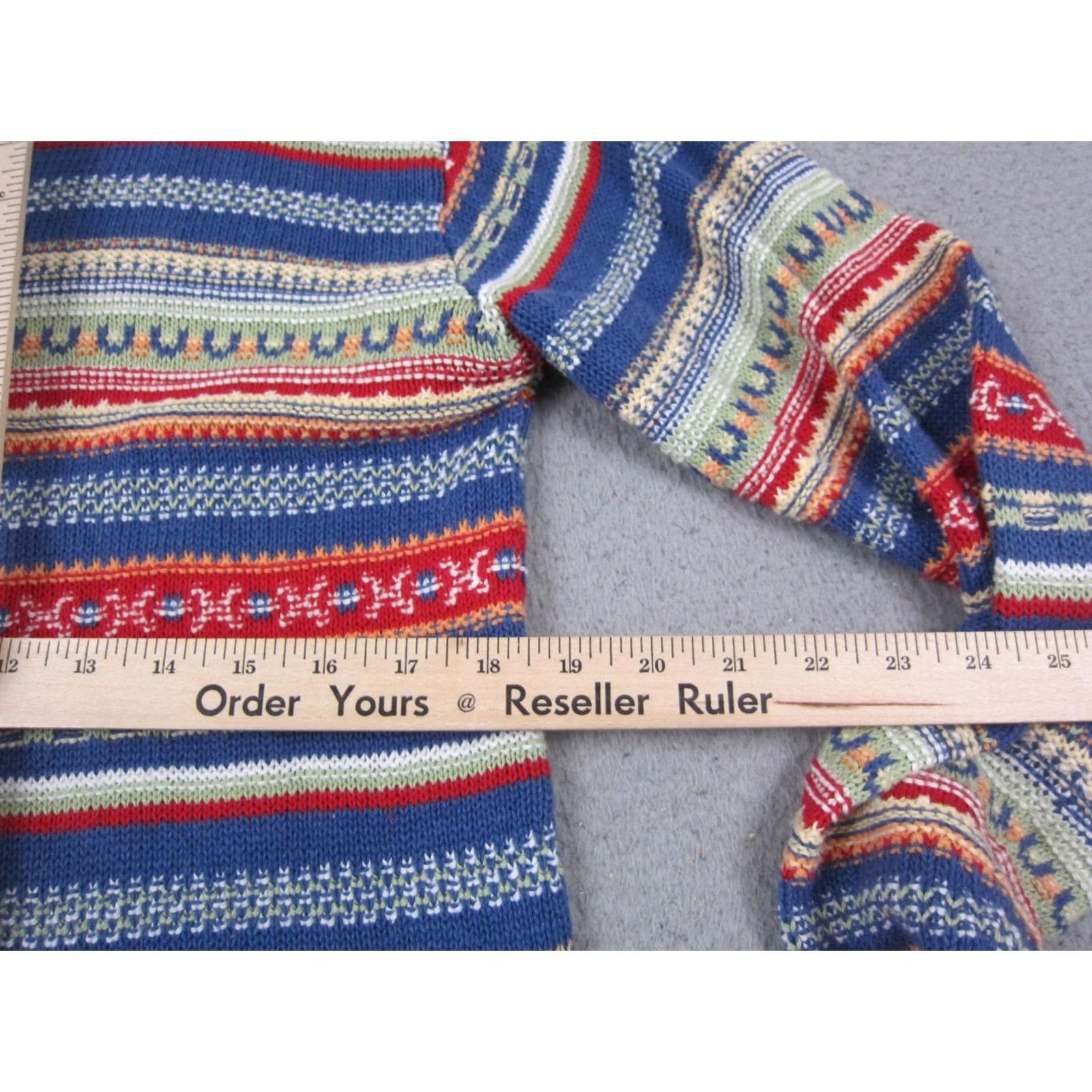 Eddie Bauer Eddie Bauer Cardigan Womens Medium Tall Blue Fair Isle Cotton Linen Knit V-Neck Long Sleeve Lightweight Size M / US 6-8 / IT 42-44 - 6 Thumbnail